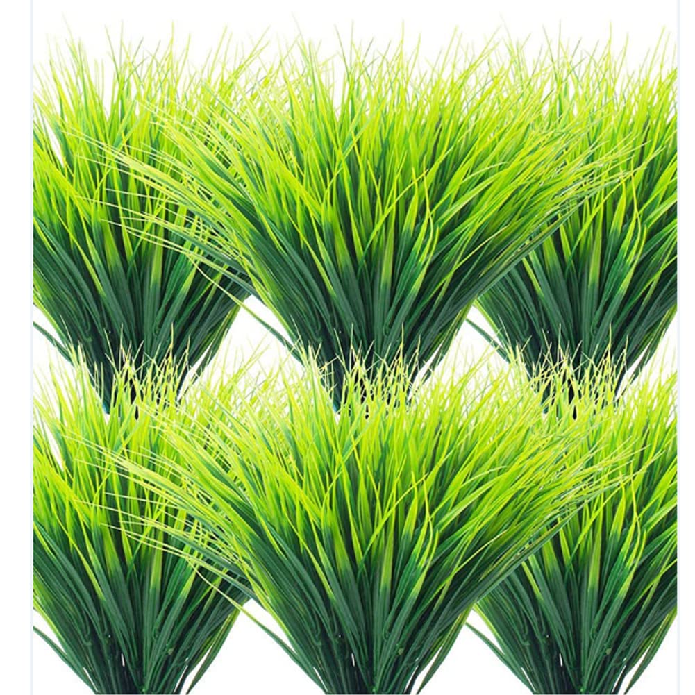 12 Bundles Artificial Grass Plants Fake Bushes Artificial Shrubs Wheat Grass Greenery Simulation Potted for Garden Balcony House Plastic Outdoor UV Resistant Faux Plants Decoration