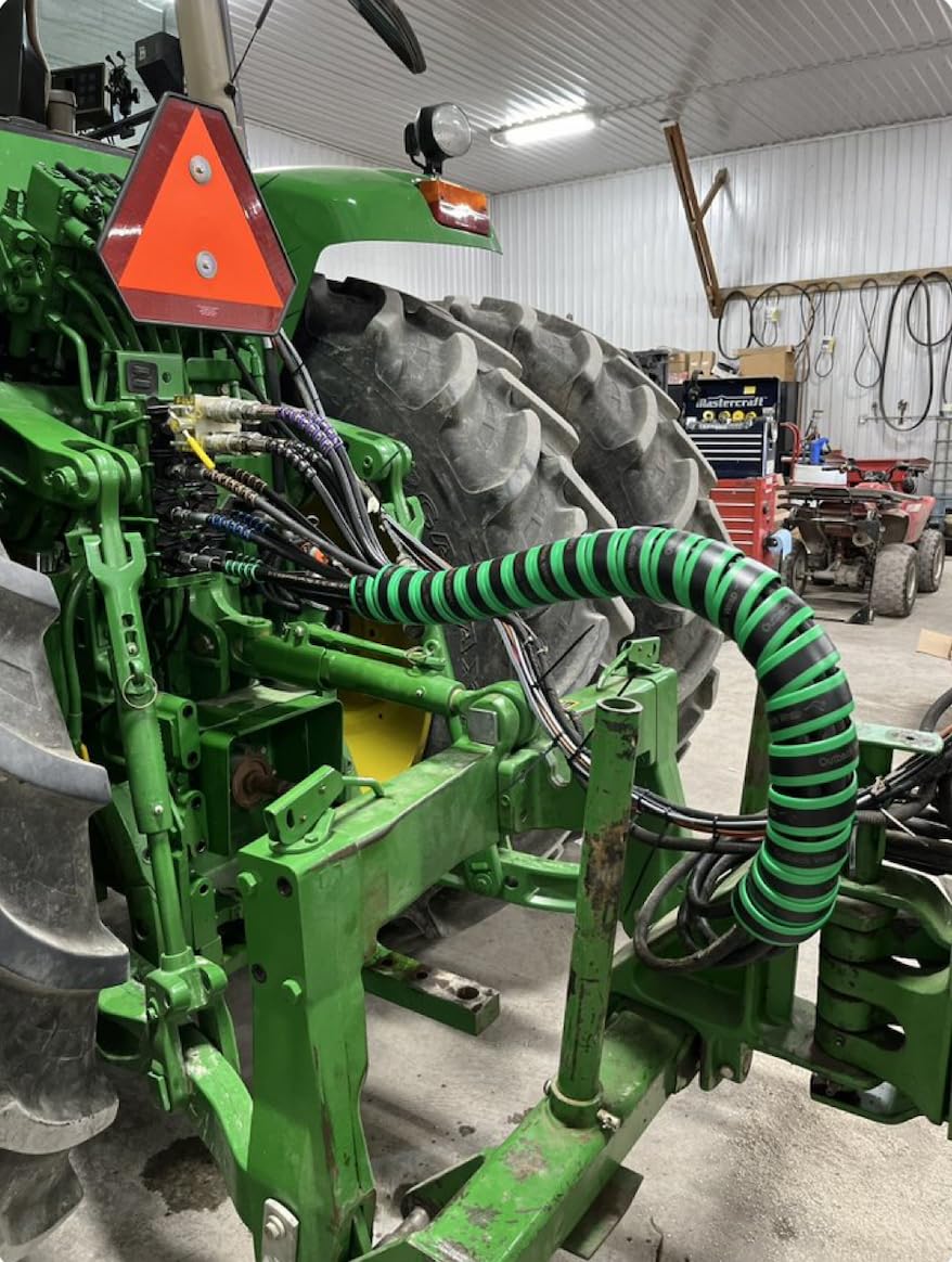 Hose Boss 4-Foot Hydraulic Hose Management Wrap – 75mm Diameter Heavy Duty Polyethylene Sleeve For Farming Equipment, Tractors, Harvesters, And Sprayers – Protects And Organizes Up To 16 Hoses – Green