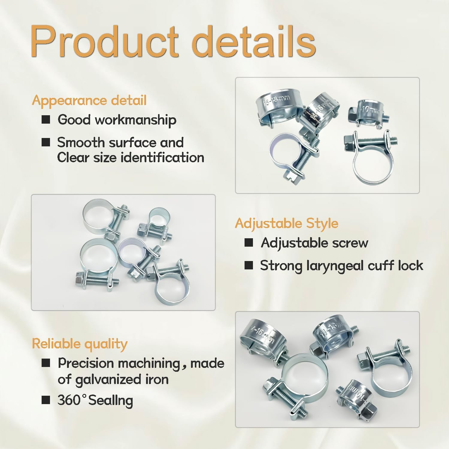 34PCS 8-18mm 5 Sizes Fuel Injection Line Hose Clamps Assortment Kit, 1/4" 5/16" 3/8" Fuel Line Hose Clamp for Automotive Diesel Petrol Pipe DD025