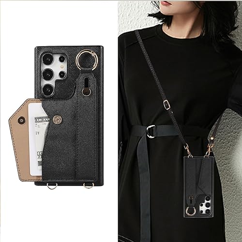 LUVI Compatible with Galaxy S25 Ultra Wallet Stand Case PU Card Bag Holder Cross