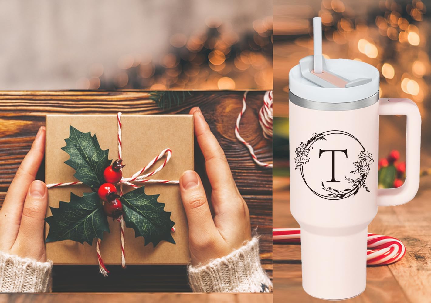 Personalized 40oz Tumbler Cup with Initials.Cup with Letter T 40oz Tumbler with Handle.Custom Tumbler Cup with Letter.Initial Monogram Tumbler Mug Gifts for Women Birthday Christmas. - Image 5