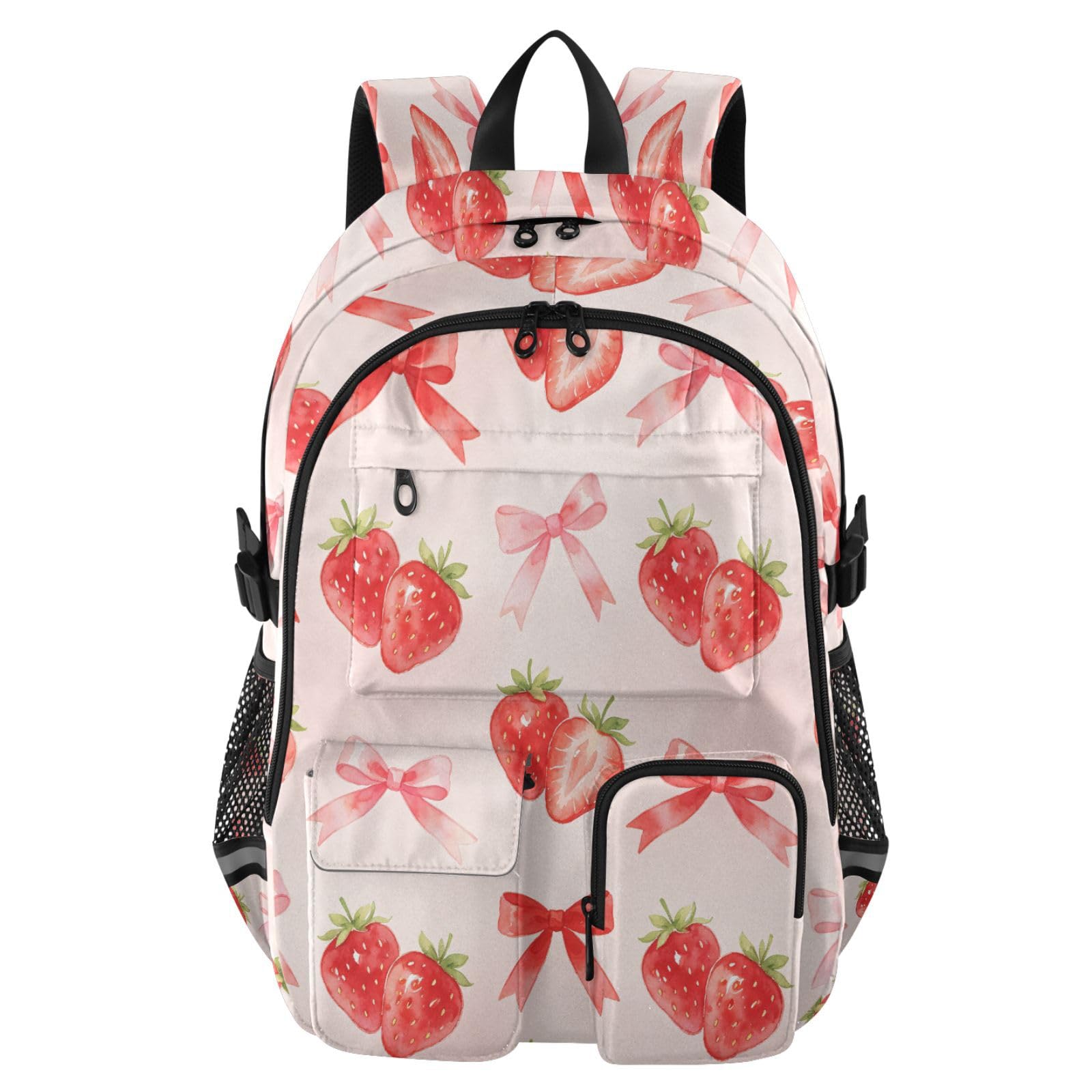 Trawberry Rucksack mit Schleifenmuster und mehreren Taschen für Schule, Reisen, Outdoor, Uni, 17,5 Zoll Laptop-Rucksack für Damen und Herren