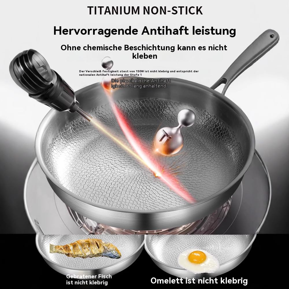 Sartén de titanio martillado Pro con tapa, sartén antiadherente de titanio puro ultraduradera para cocinar, juego de sartenes de titanio puro con calentamiento uniforme (10.25 pulgadas, sin tapa)