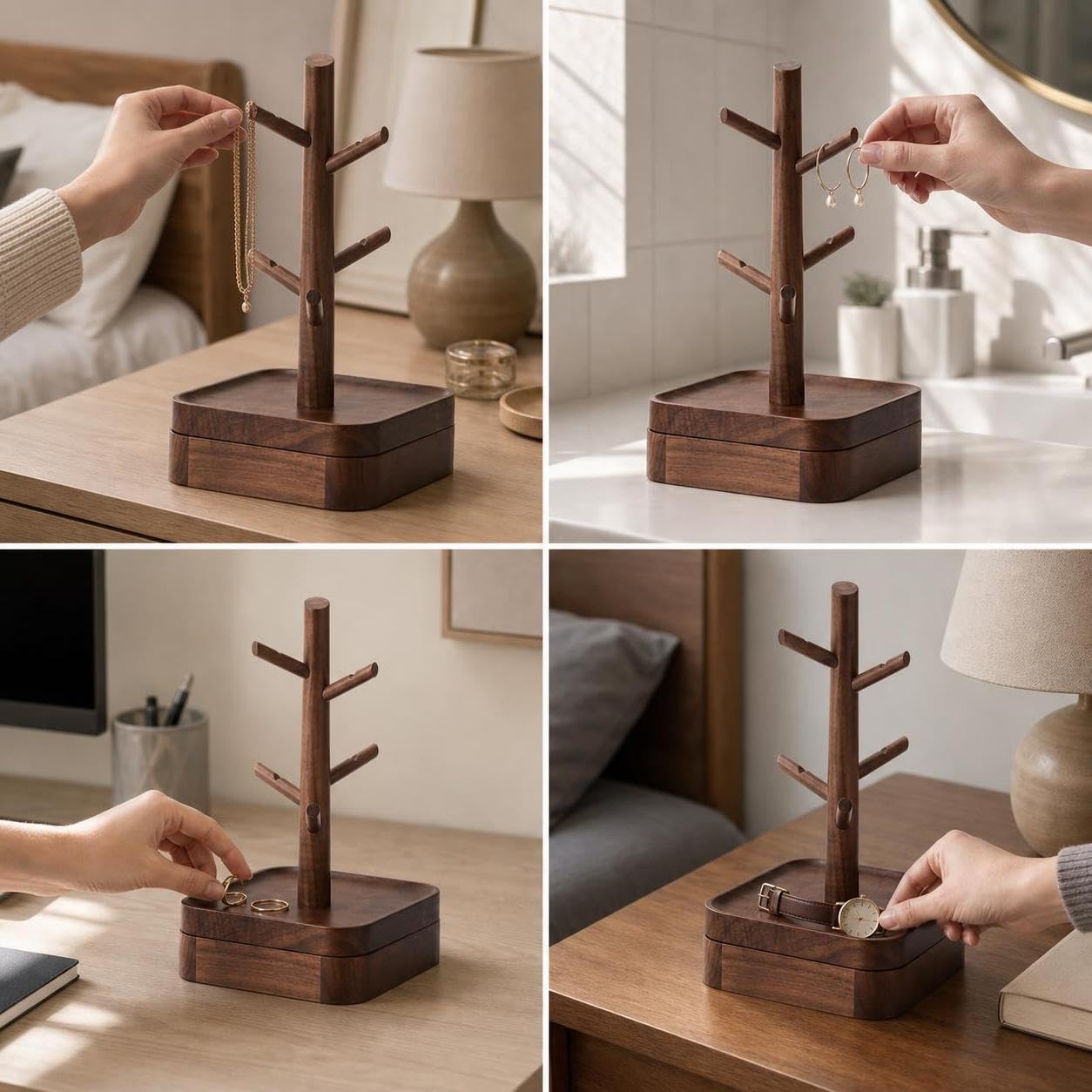 Présentoir à Bijoux en Bois, Branche, Finition brune, Présentoir décoratif, Installation facile, Pour petites entreprises, style to 1
