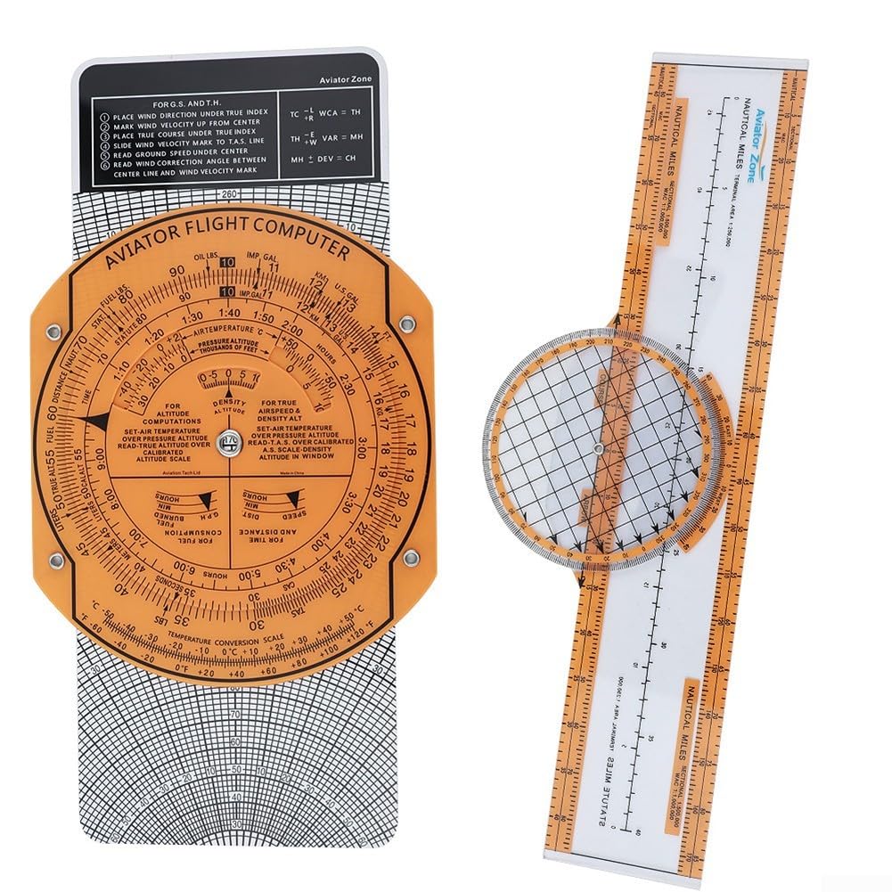 AugustknowU Aviation Navigation Plotter, Fixed Plotte, Flight Planning Routes Tools For Pilots, Plotter 360 Degree Rotation Slide Rule Transparent(A)