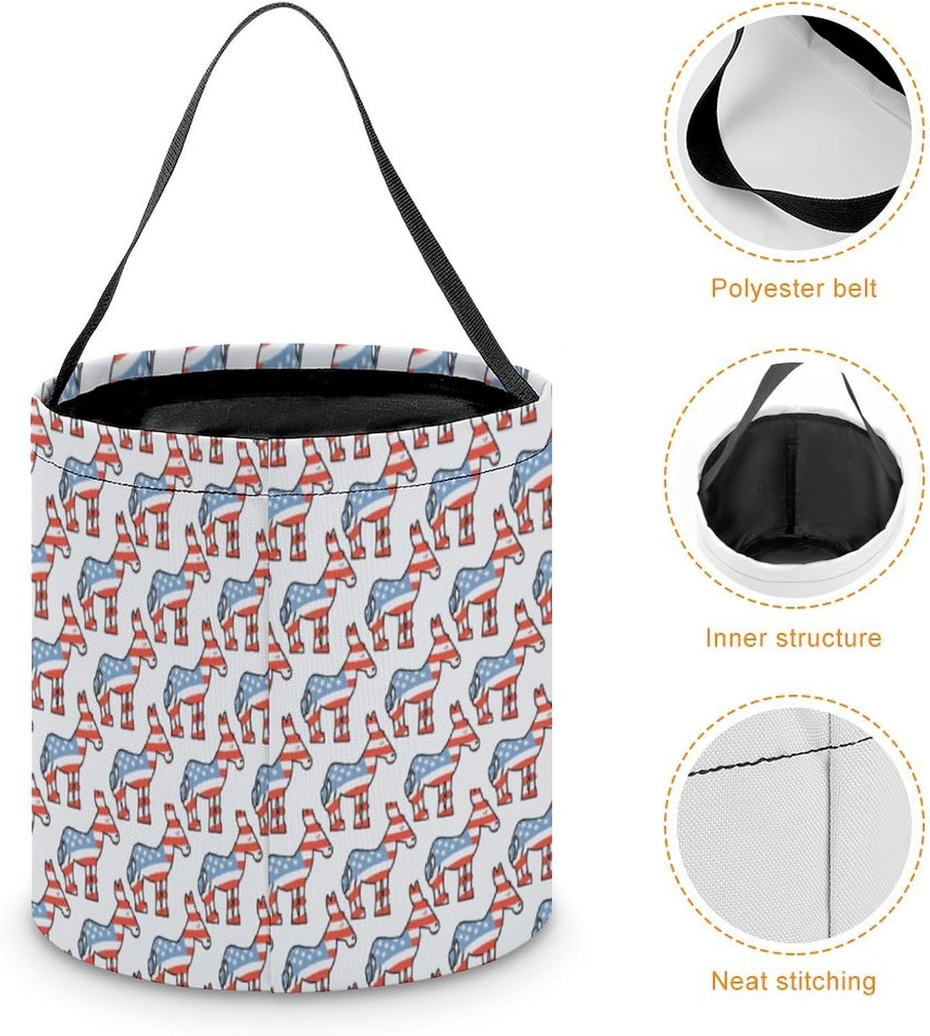 Democrat Donkey Pattern Halloween Treat Bag Reusable Candy Basket Tote Goody Bags Gift Party