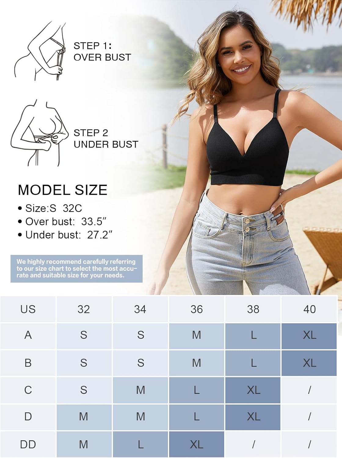 Kniffi Womens V Neck Wireless Bra Ribbed Seamless Bralette Padded Everyday Bras - Image 4