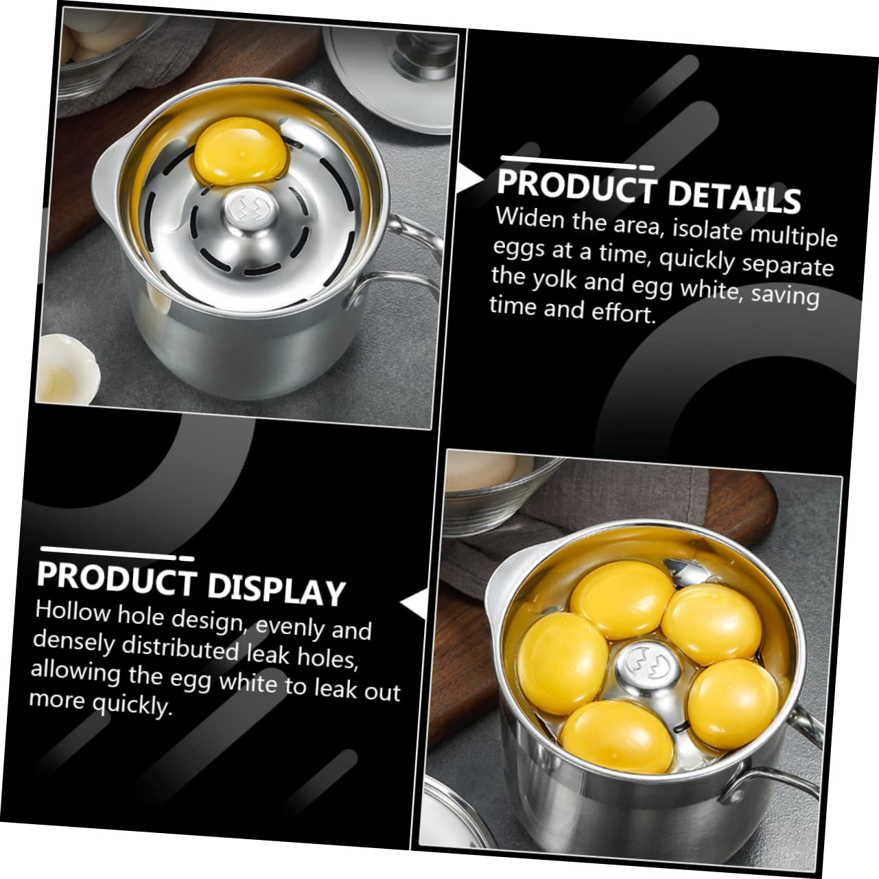 Luxshiny Stainless Steel Egg White Separator Egg Dividing Bucket with Hollow Design for Quick Protein Separation for Home Cooking and Baking