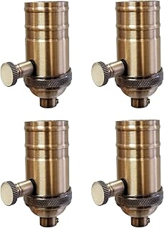 Royal Designs, Inc. Vintage Turn Knob Dimmer Lamp Socket for Incandescent LED Bulbs, Antique Brass, Set of 4