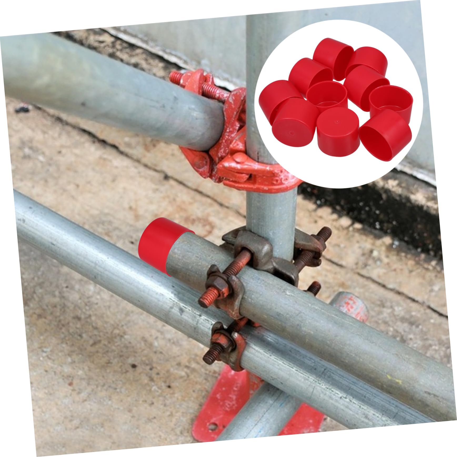 WOONEKY 10 Pezzi Manicotti Protettivi per Tubi per Ponteggi in Pe Rosso, Coperture Antiscivolo per Tubo in Acciaio Diametro 48-50mm, per Ristrutturazione e Riparazioni