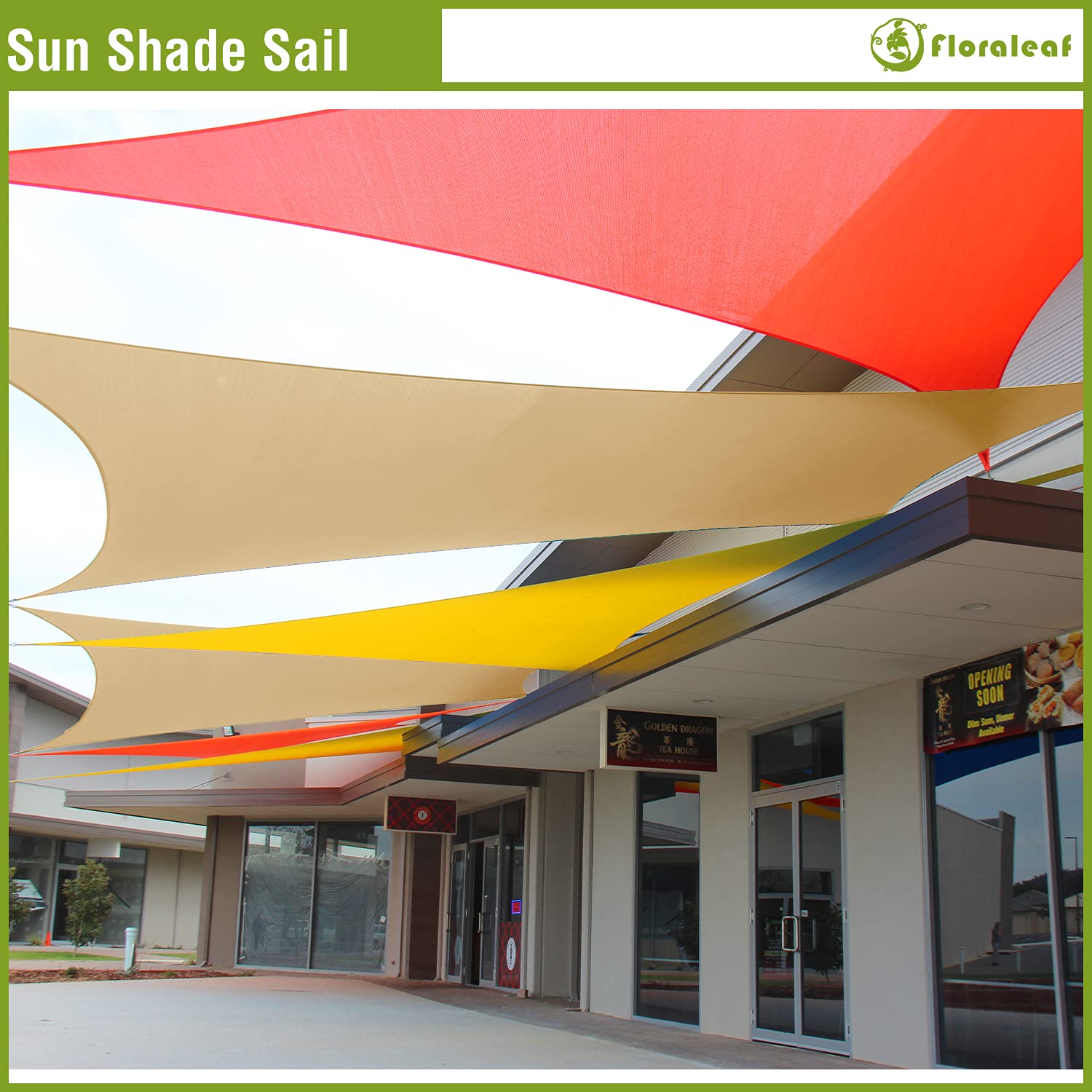 FLORALEAF Rectangle Sun Shade Sail 24' x 24' for Patio Backyard Permeable Canopy Awning Sail Shade Cloth for Lawn Garden Outdoor Activities Beige