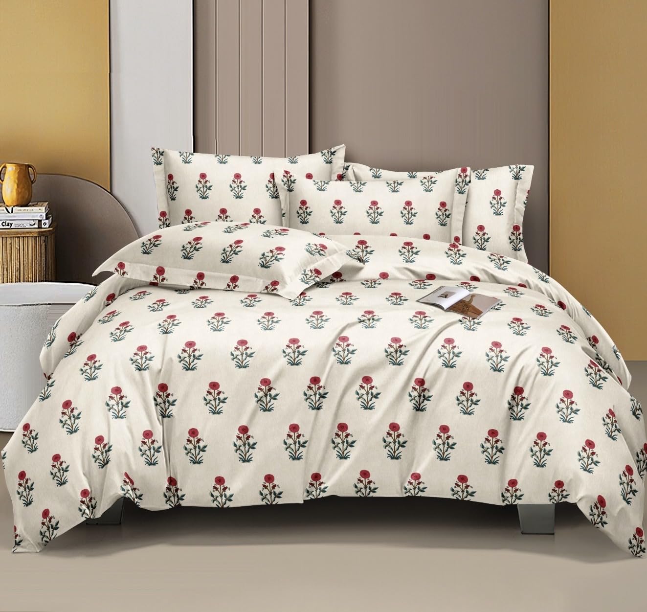 Furnistitchs Premium Glace Cotton Duvet Cover/Comforter Cover/Rajai Cover/Blanket Cover/Quilt Cover King Size 90″x100″ inches – (Double 90×100, Cream Jaipuri, 180) Zipper, Geometric