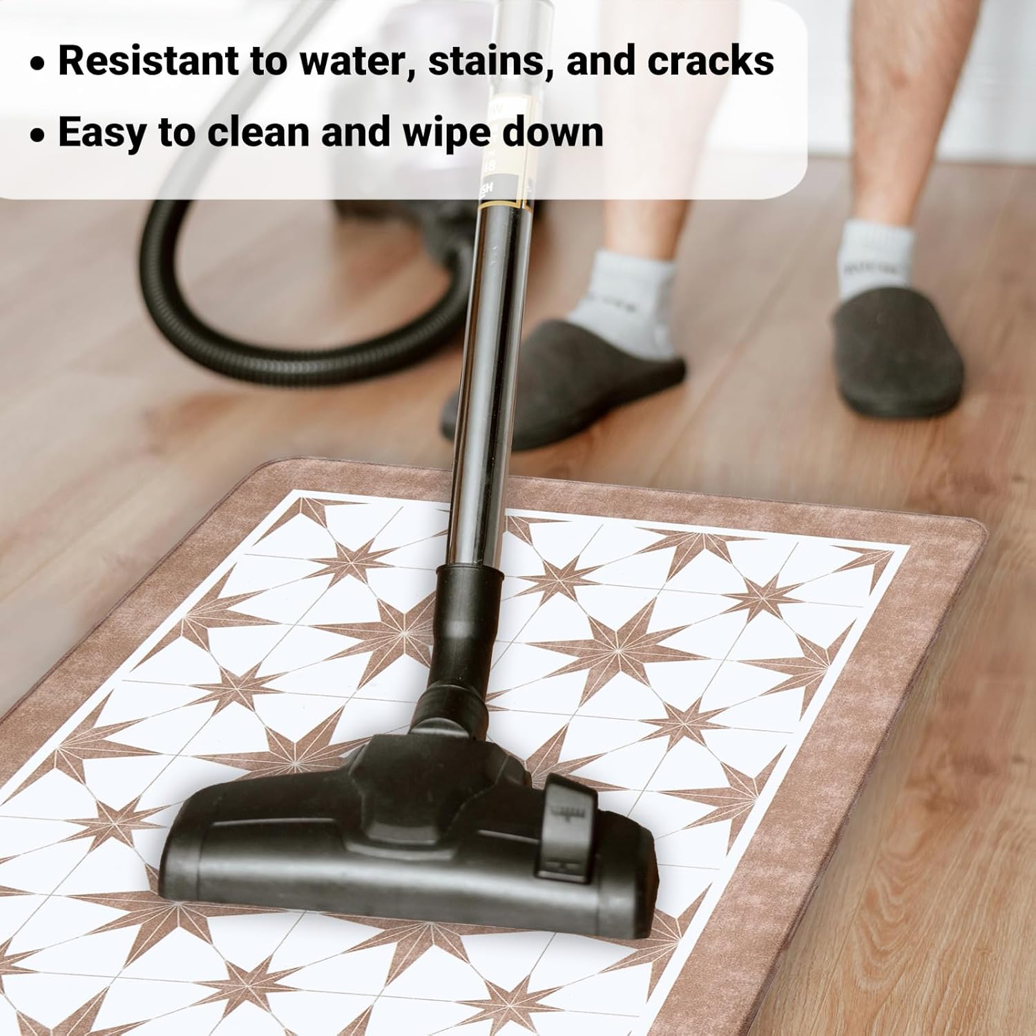 Anti Fatigue Kitchen Mat Set of 2, Beige Kitchen Floor Mat, Cushioned Kitchen Rug, Non Slip Comfort Standing Mat for Floor, Tan Star Tile, 17.3"x27.6"+17.3" x47.2