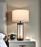 Vista 9 de RORIA - Juego de lámparas de mesa de granja para sala de estar con 2 puertos de carga USB, lámpara de mesita de noche rústica vintage con luz 1