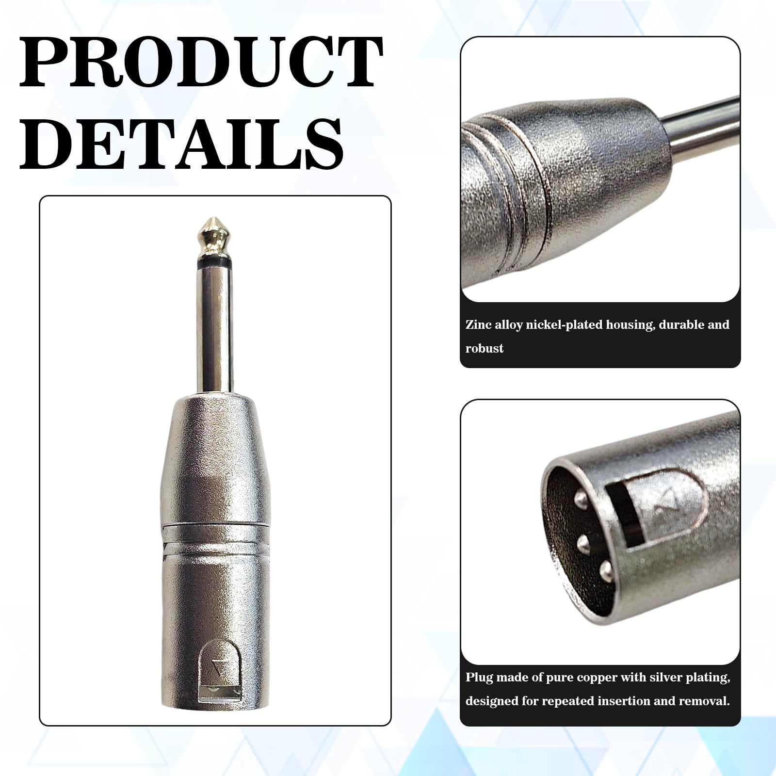 ADATTATORE XLR JACK 6,3 MM CANNON XLR MASCHIO JACK MASCHIO STEREO AUDIO ADATTATORE XLR JACK 6,3 MM CANNON XLR MASCHIO JACK MASCHIO STEREO AUDIO