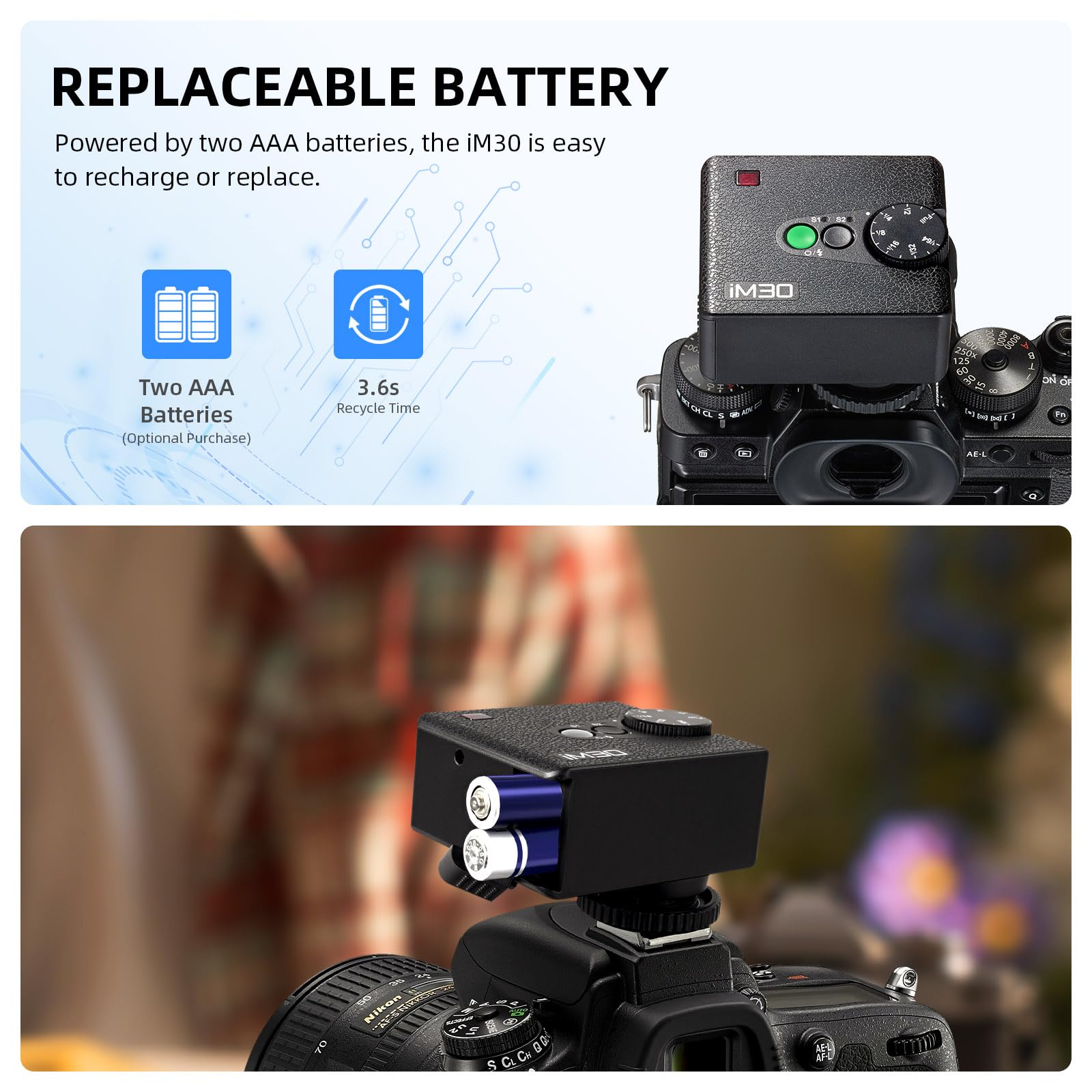 GODOX iM30 Mini Flash GN15 CCT 6500K Tempo di Riciclo 3.6s iFlash con 7 Livelli Potenza, On-Camera Flash Speedlite per Sony Canon Nikon Fuji Olympus Fotocamere