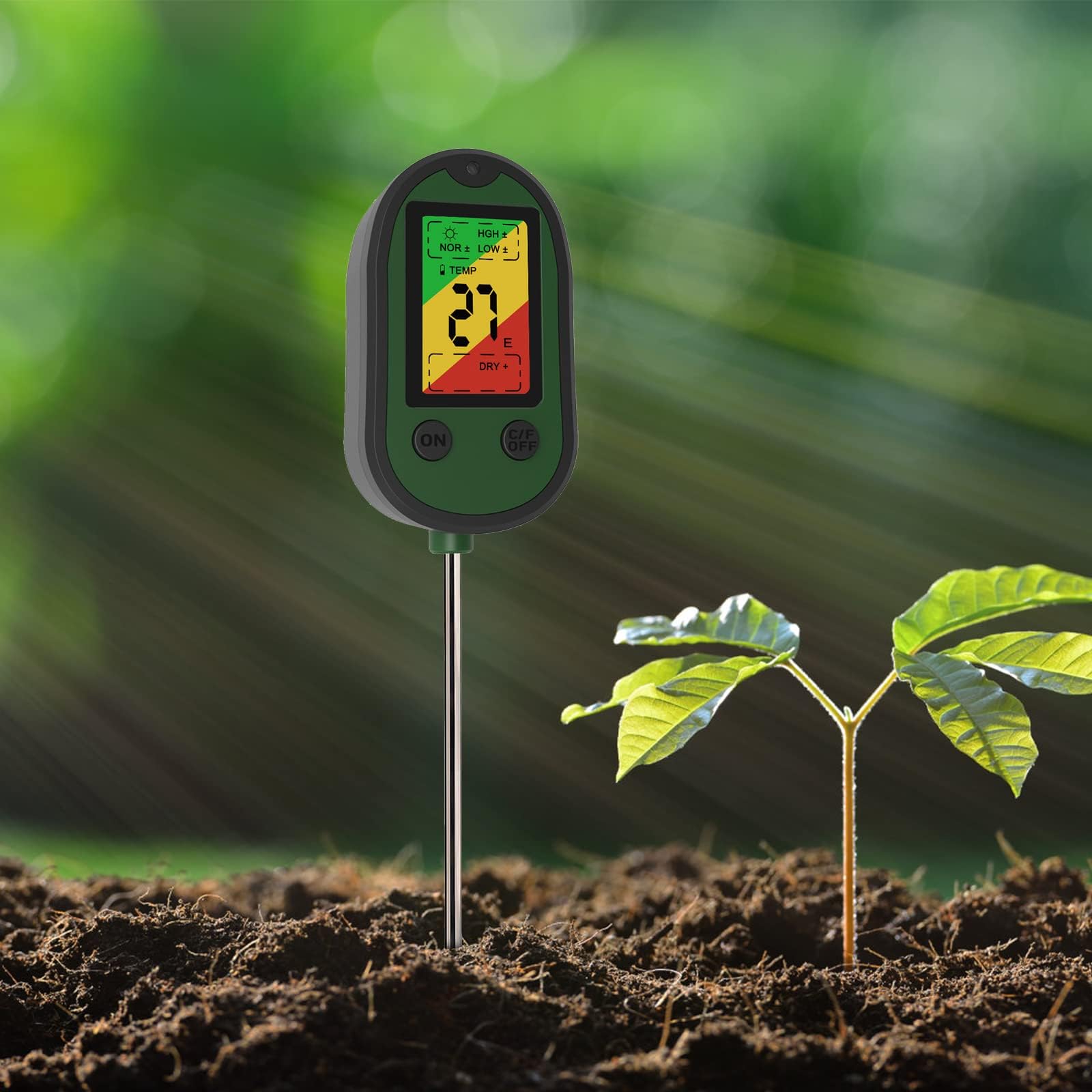 Soil Meter, Soil PH Meter 5 in 1, Digital Soil Plant Moisture Meter, Soil Moisture Tester with PH/Temperature/Light/Humidity/Light & Sound Alarm Function for Plants Farm Vegetable Lawn Grass Garden