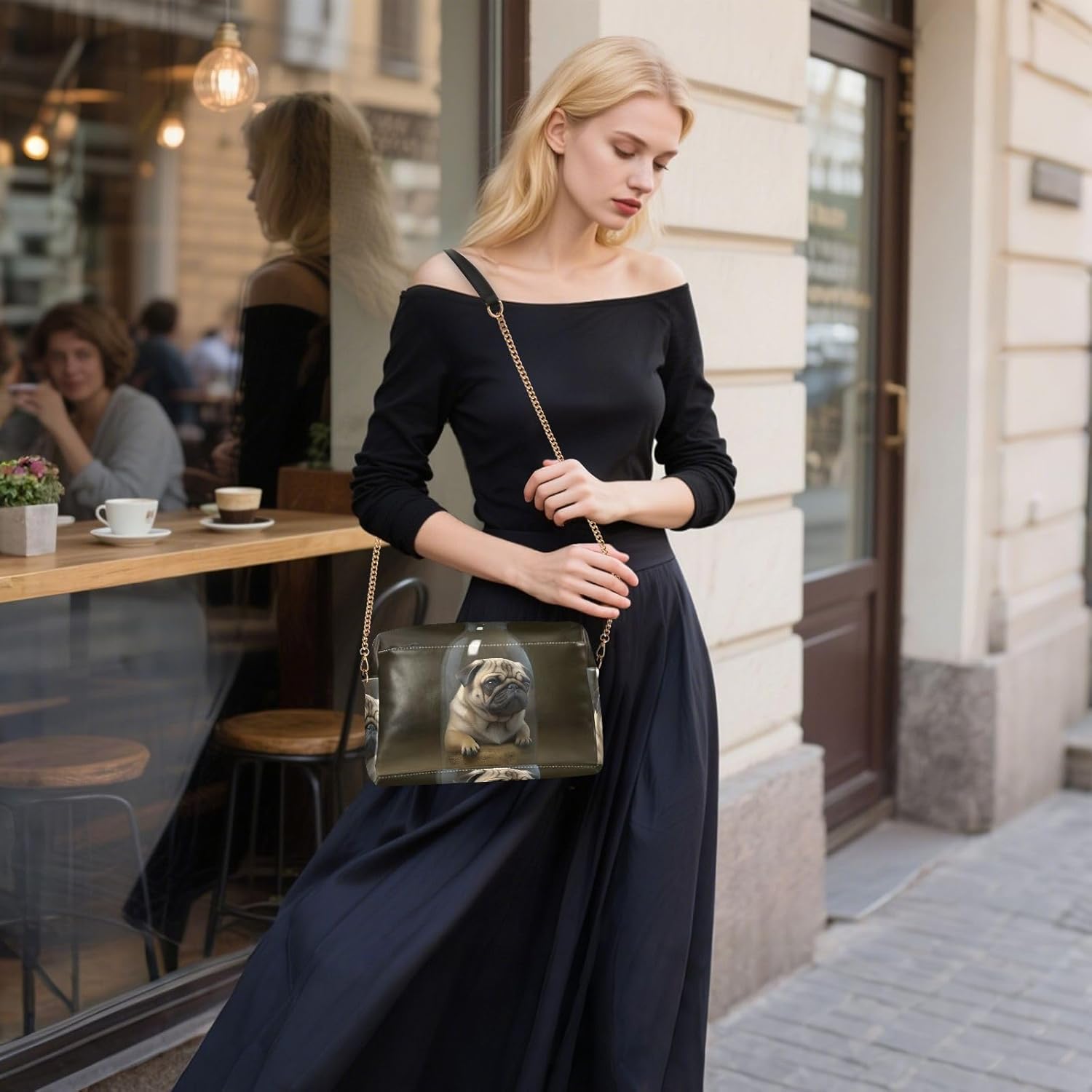 Bottle Pug Women's PU Leather Crossbody Bag Shoulder Handbag Cellphone Purse with Metal Chain Strap Water Resistant Zipper Closure