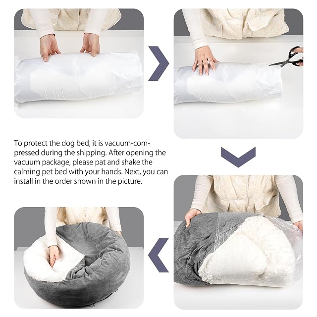 Foto 6 de 8 de MICOOYO Cama Grande con Capucha para Perro, acogedora Cama Tipo Dona para Perros
