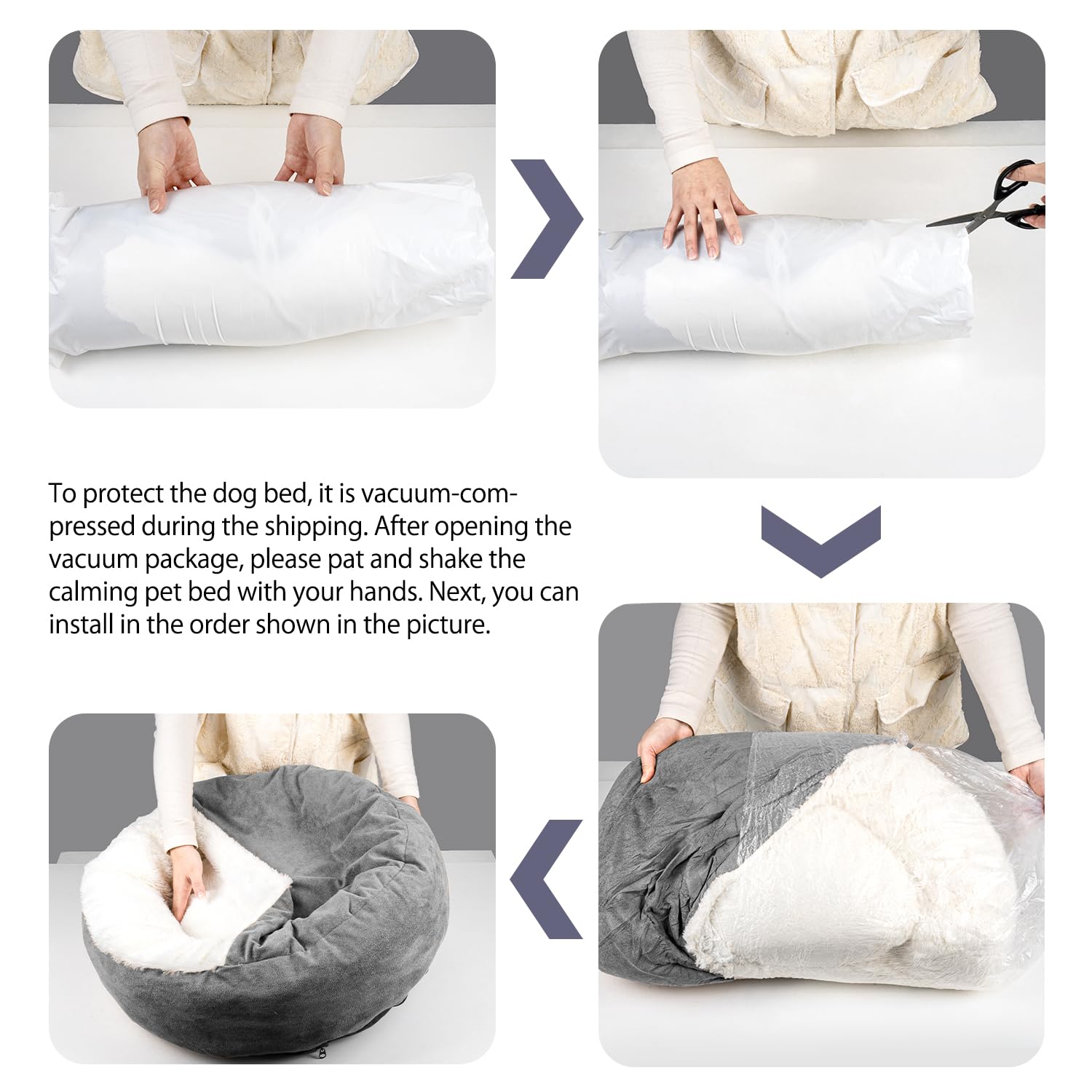 MICOOYO Cama Grande con Capucha para Perro, acogedora Cama Tipo Dona para Perros, Cama caved para Gatos y Cachorros (Grande, Gris)