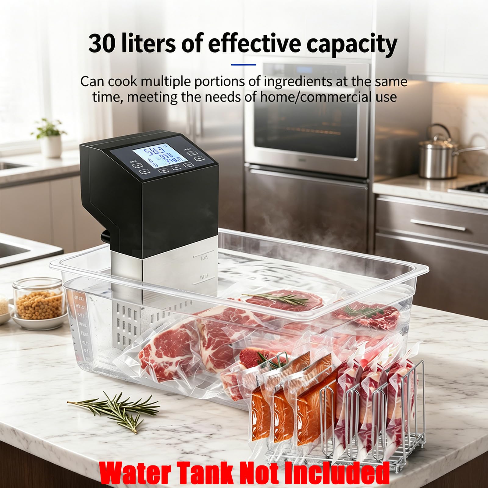 Macchina per Cottura Sottovuoto da 1500 W, Fornello Professionale con Bagno D'acqua da 30 Litri, Display a Led e Timer, Intervallo di Temperatura 0-99 °C, Impermeabile IPX7, Controllo Preciso