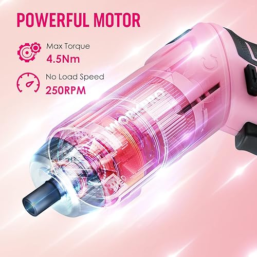 Miniatura 5 de WORKPRO Juego de herramientas rosadas de 75 piezas, destornillador inalámbrico giratorio de 3.7 V y kit de herramientas para el hogar, juego de