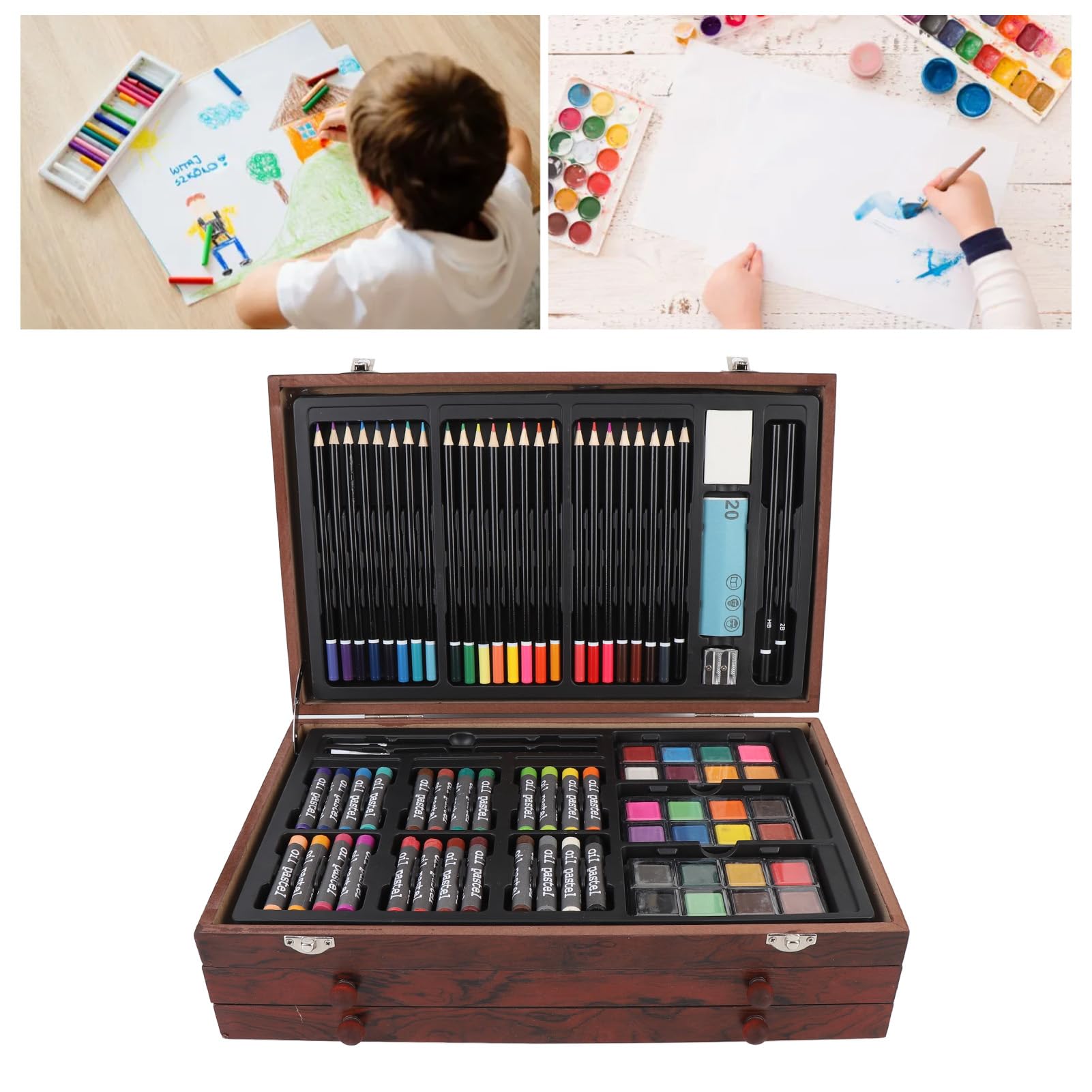 175pcs Ensemble D'art en Bois, Kit D'art Professionnel Complet Kit et Kit de Dessin avec Boîte pour Adultes Adolescents Enfants Artistes