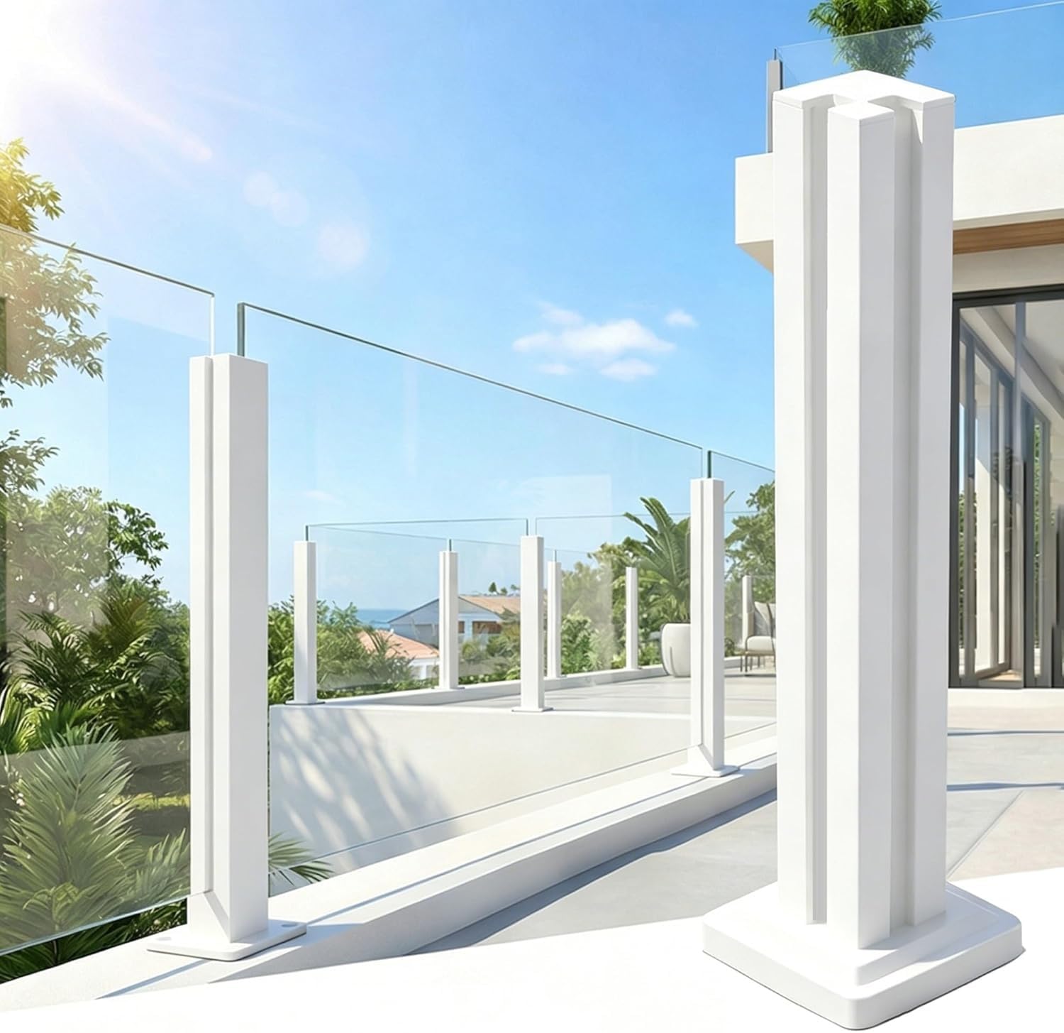 AVLSO Stainless Steel Balustrade Posts Garden Patio Clamp 10-12mm Glass with Spigot Slots, Commercial Landscape Landing Balustrade Clamps(Corner Post,105cm/41.3 in)