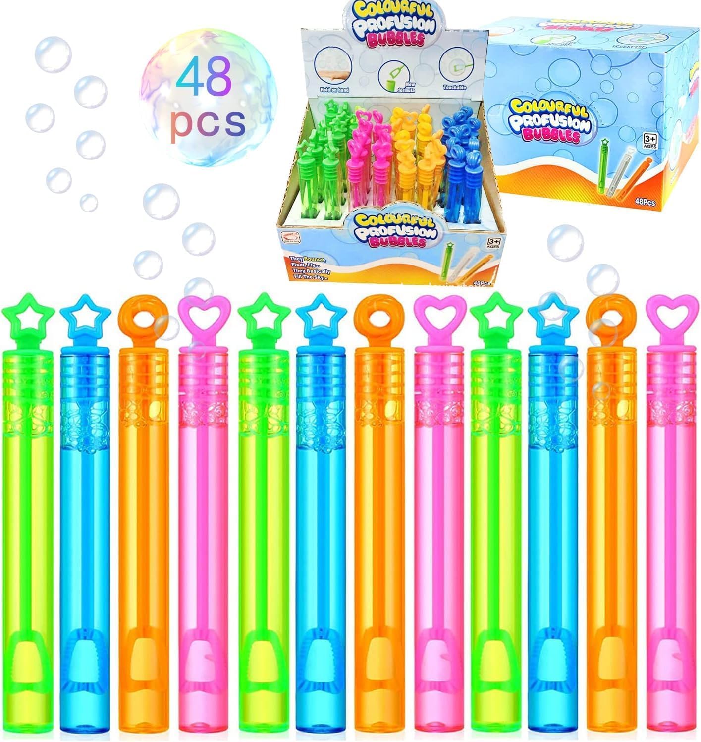Montchi Children's Soap Bubbles Set, 48 Pieces Mini Soap Bubbles Children's Stick, Soap Bubbles Wedding, Bubble Sticks Gifts, Colourful Bubbles Soap Bubbles Set, Soap Bubbles Toy