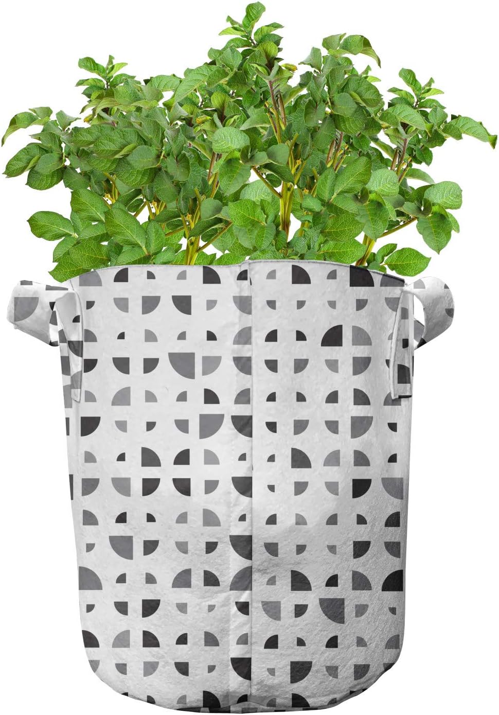 Ambesonne Modern Grow Bags 5-Pack, Quarter Circle Shapes Motif, Heavyduty Fabric Pots with Handles for Plants, 7 Gallon, Grey White