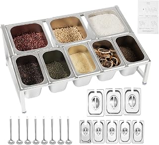 8 Pans Spice Rack Shelf, 1/9 Pans & 1/6 Pans, 304 Stainless Steel Seasoning Food, 2-Tier Adjustable Length Stainless Steel Spice Organizer 13.8-24.6” for Seasoning Sauce Jam, 66Lbs