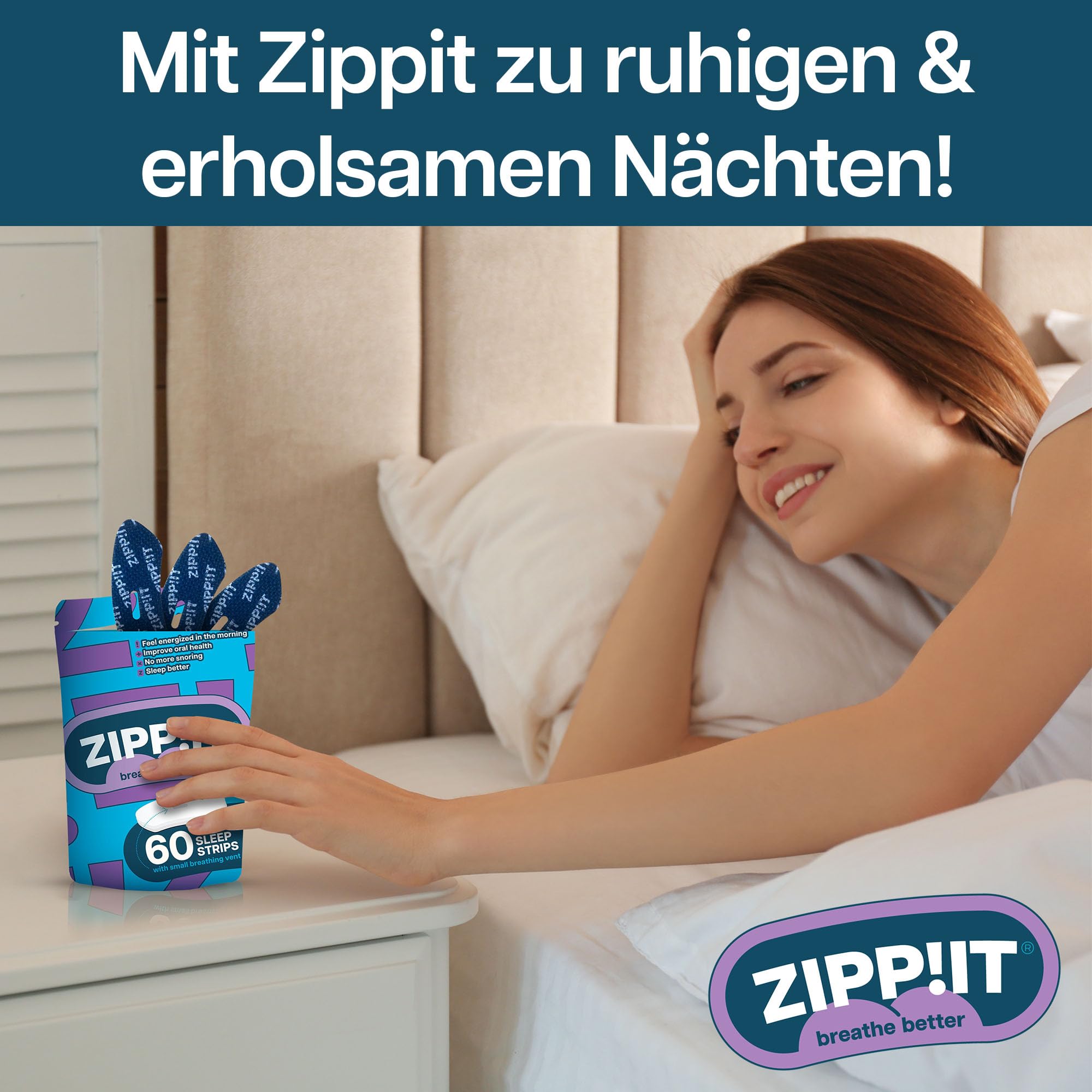 Zippit Mundpflaster Schlafen, Hautfreundliche Mouth Strips, 360 Stück | Optimierte Passform für angenehmes Tragen; sanfte Mundabdeckung beim Schlafen