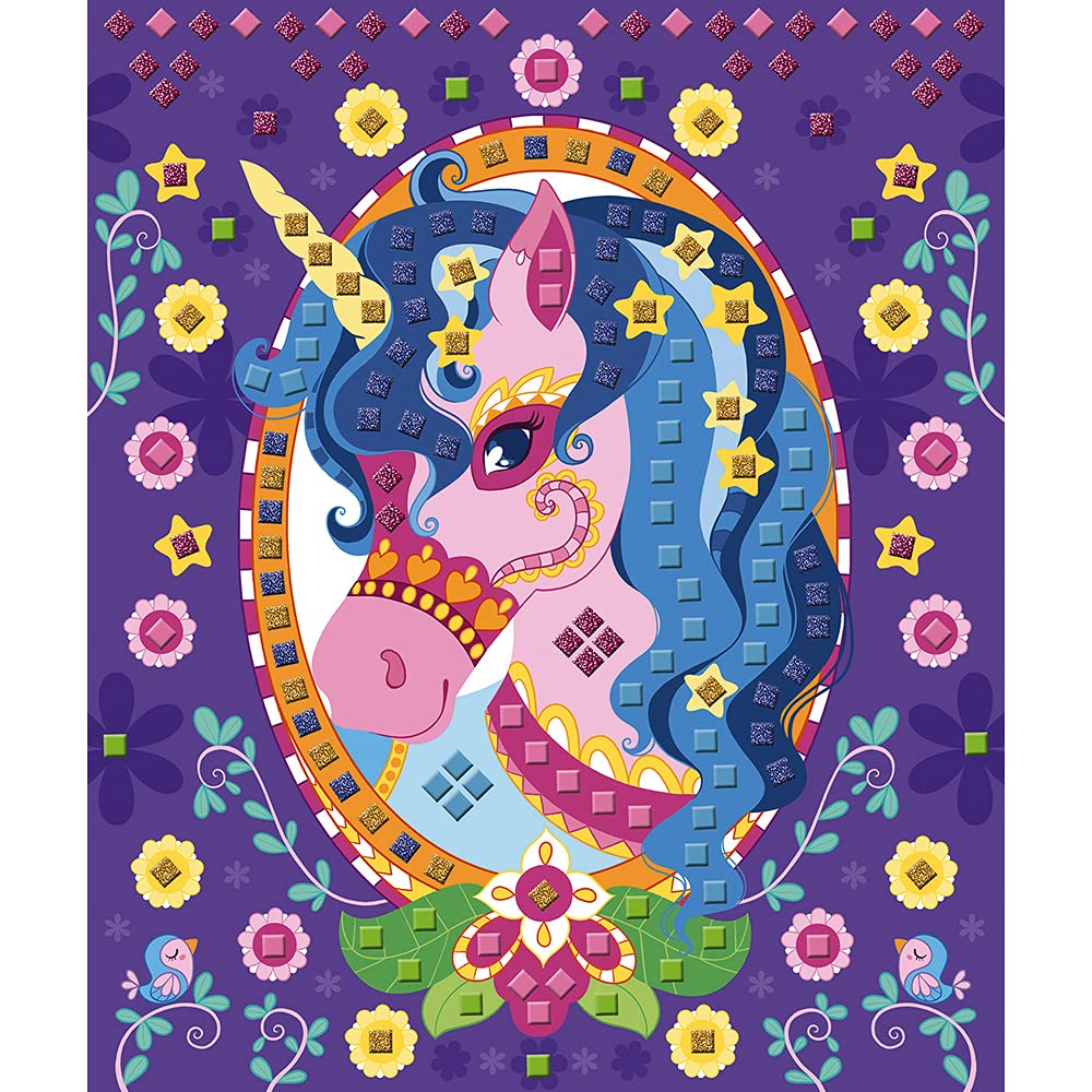 Janod - Set Creativo Mosaici in Gommapiuma Poneys e Unicorni - Les Ateliers du Calme - Abilità Motorie Fini e Apprendimento della Concentrazione - dai 5 Anni in su, J07957