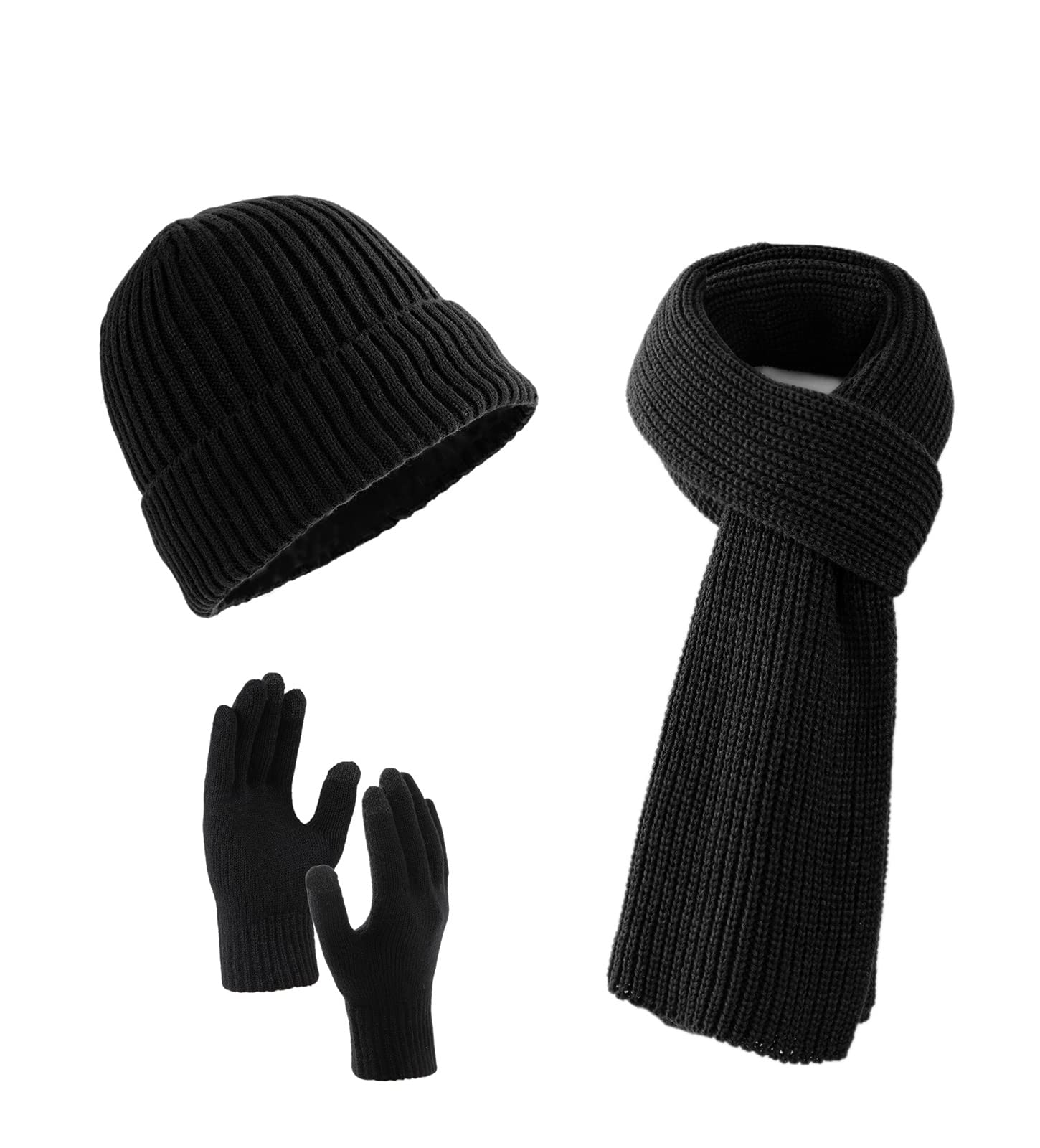 Villand 3-teiliges Mützen Schal mit Touchscreen Handschuhen für Männer und Frauen, Unisex-Set für kaltes Wetter mit Fleece Futter und Geschenkbeutel
