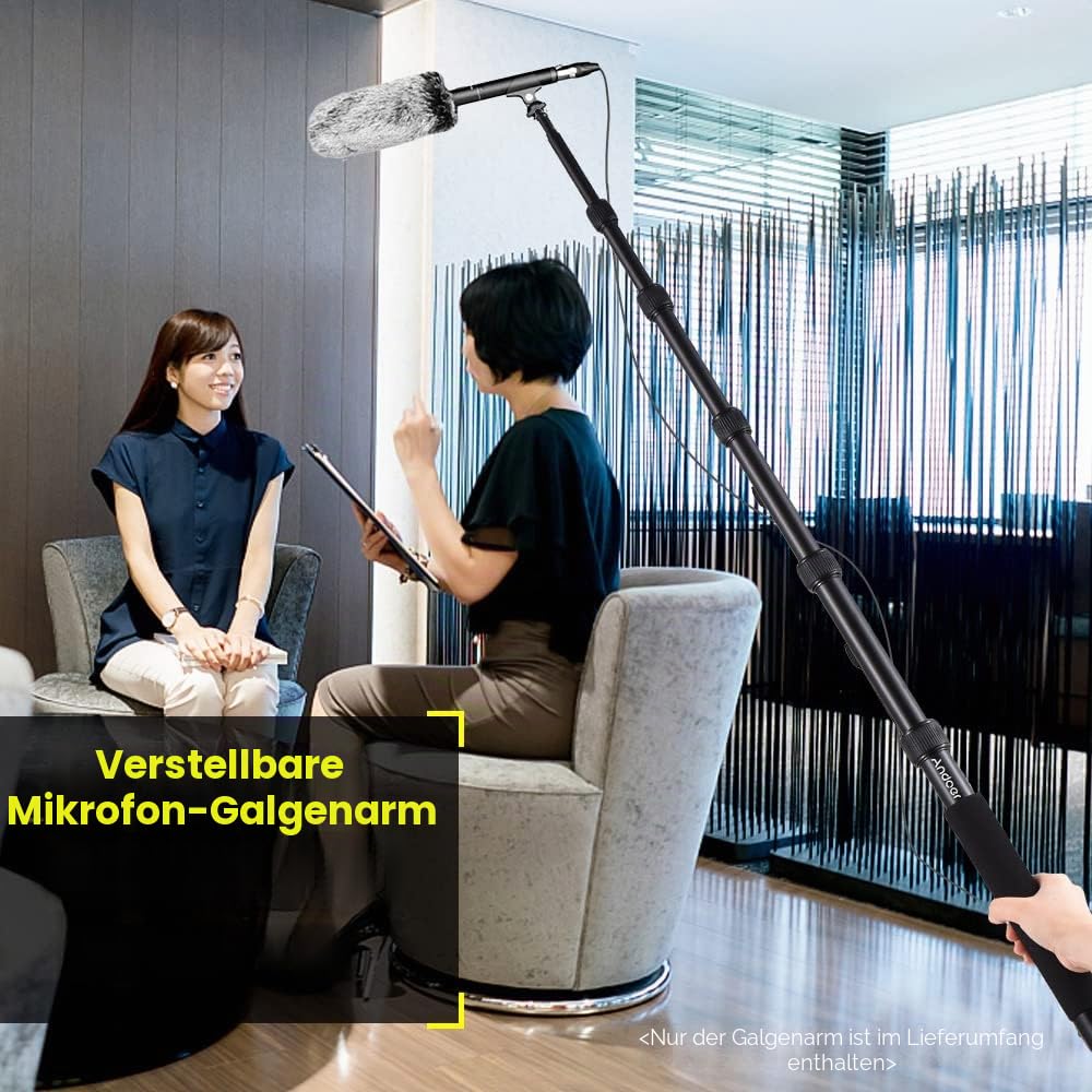 Andoer Ausziehbarer Mikrofonarm mit 6 Abschnitten – Galgen aus Aluminiumlegierung für Mikrofon-Schrauben und 1/4-Zoll-Gewinde mit Schaumstoffschlössern, Drehschlössern, verstellbare Länge