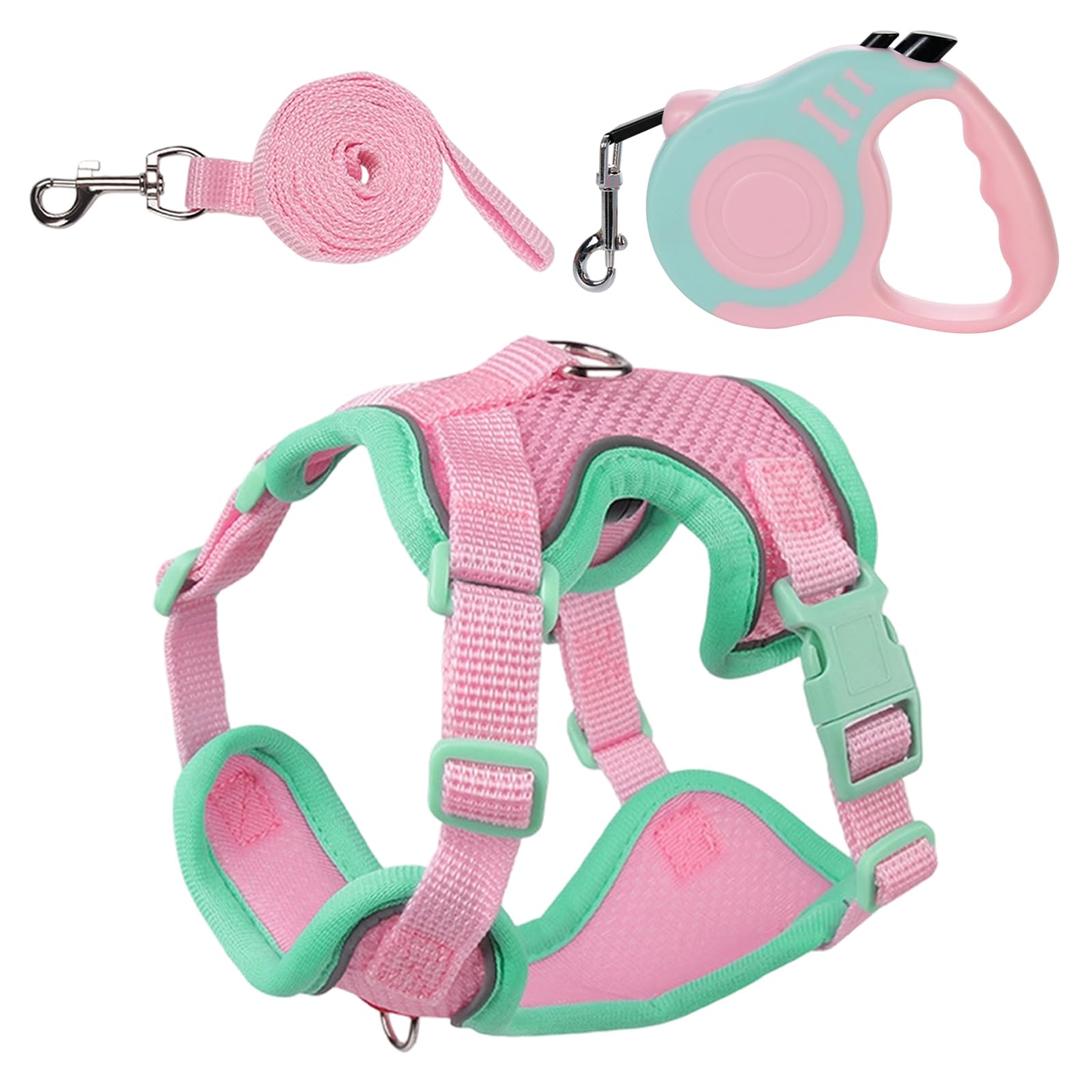 Harnais Chat avec Rétractables Laisse pour Chat, Reglable Harnais Chaton, et 3m Laisse Chat Rétractables, pour Chat Petit Chien Rose