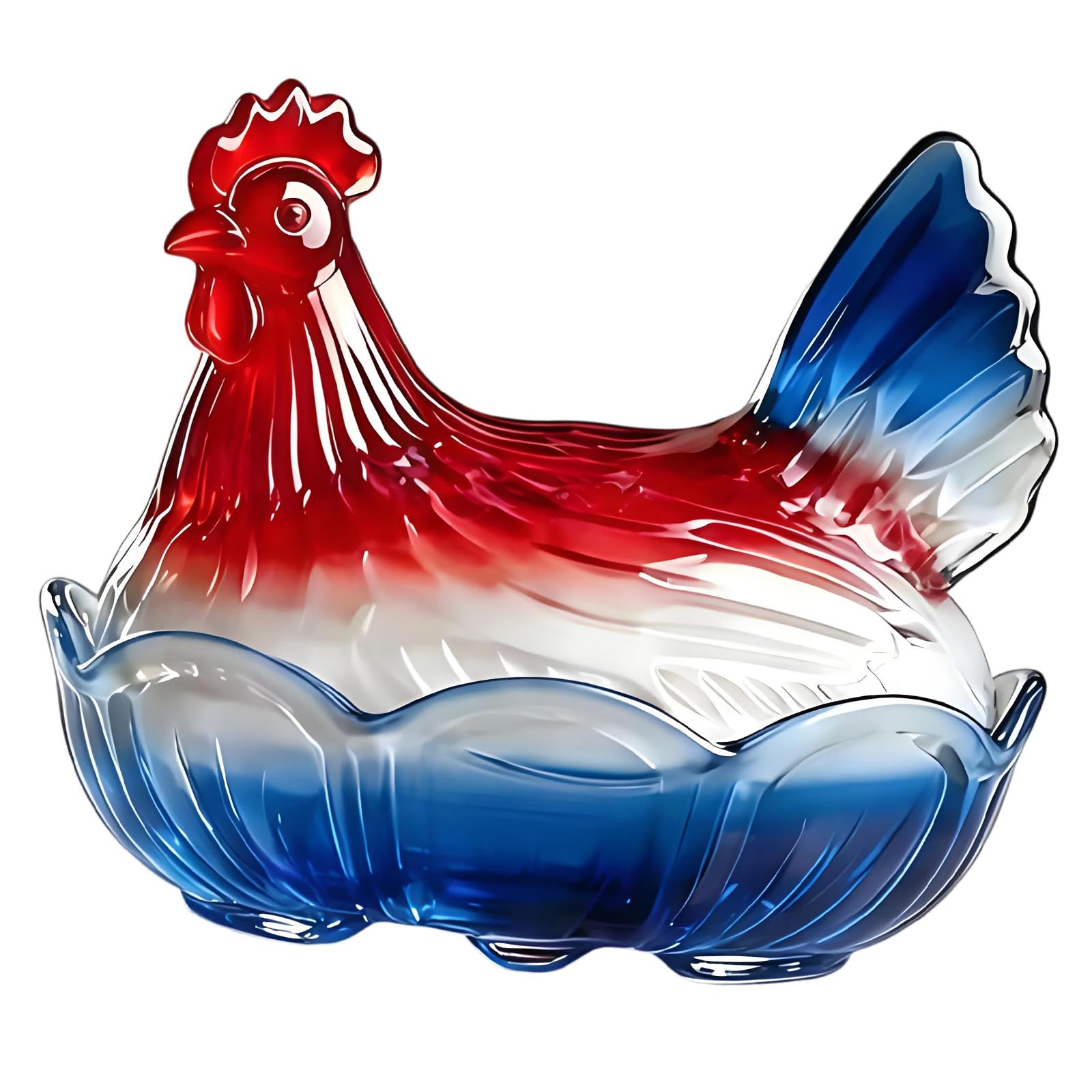 HZBB Patriotic Glass Hen on Nest Trinket Box with Lid Independence Day Chicken Candy Bowl Jar for Party Table Centerpieces Glass Nut Serving Tray