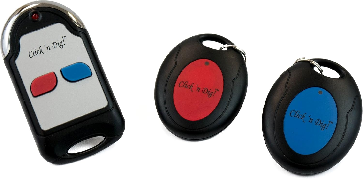 Click 'n Dig! Key Finder. 2 Receivers. Wireless RF Item Locator Remote Control, Pet, Wallet, Keyfinder. (Free Extra Batteries).