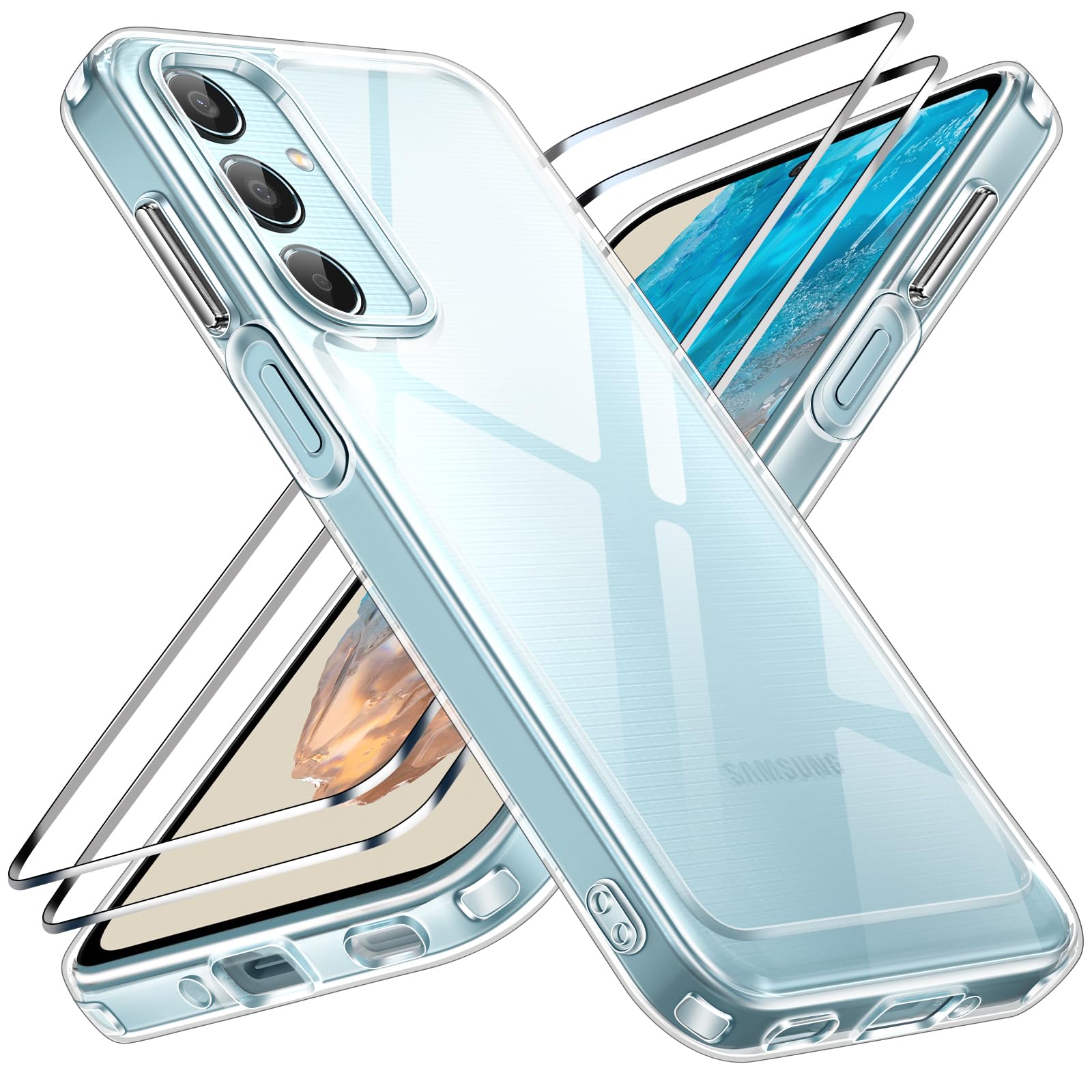 iVoler Przeciw żółknięciu przezroczyste etui do Samsung Galaxy M35 5G z 2 sztukami szkła hartowanego, [odporny na wstrząsy klasy wojskowej] przezroczysta cienka obudowa