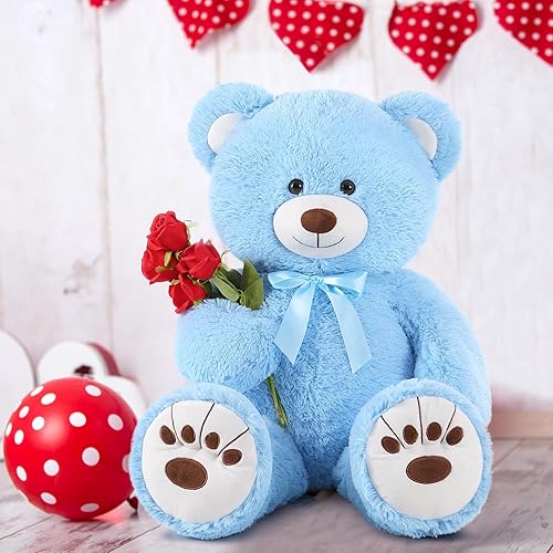 Miniatura 5 de MorisMos Oso de peluche gigante de 36 pulgadas, oso de peluche azul grande, oso de peluche grande para baby shower, oso de peluche de tamaño real