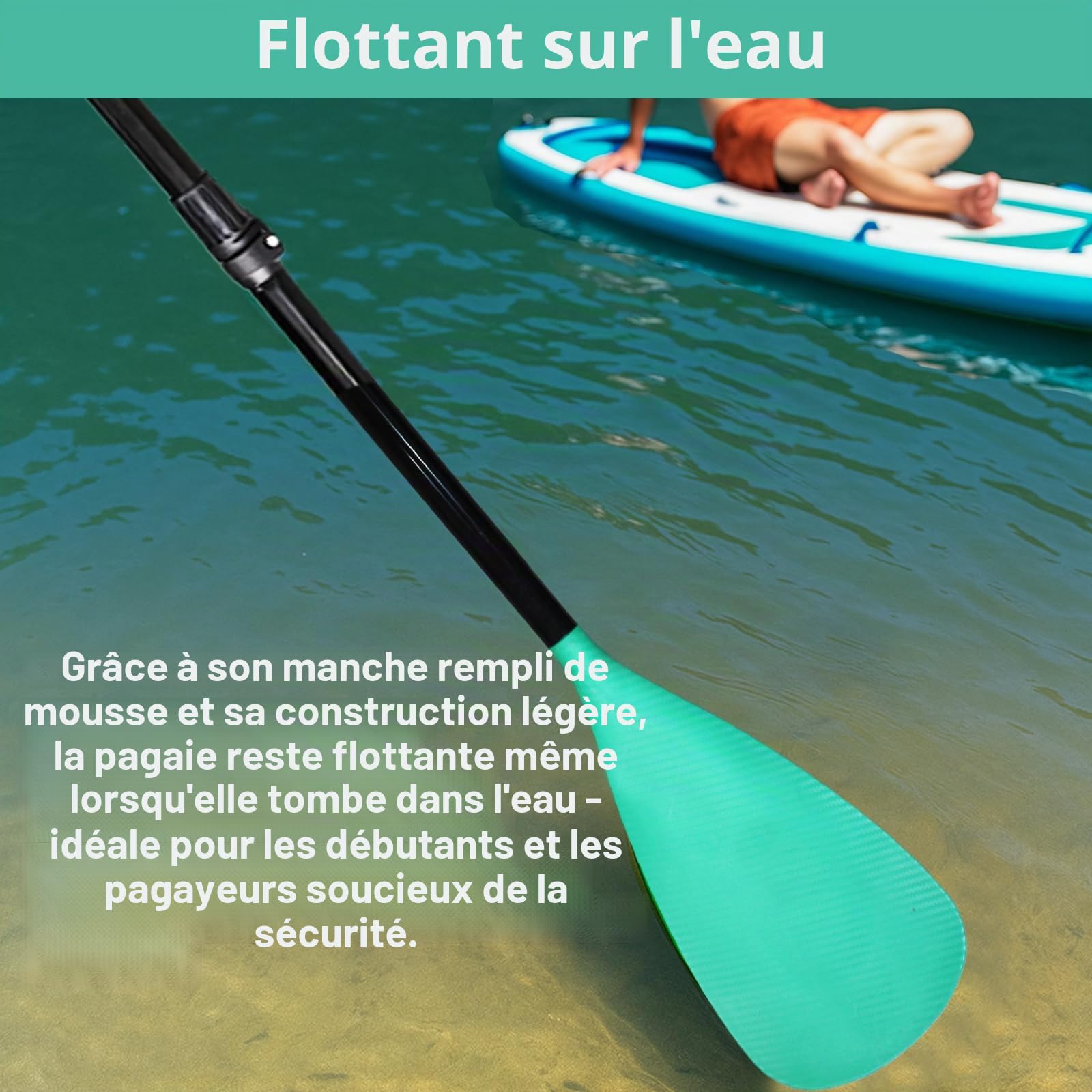 BeGrit Pagaie Paddle 2-en-1 en Aluminium avec Laisse Réglable de 170 cm à 210 cm Rame Paddle Amovible pour Kayak Canoë Stand Up Paddle Sup, Pagaie Double