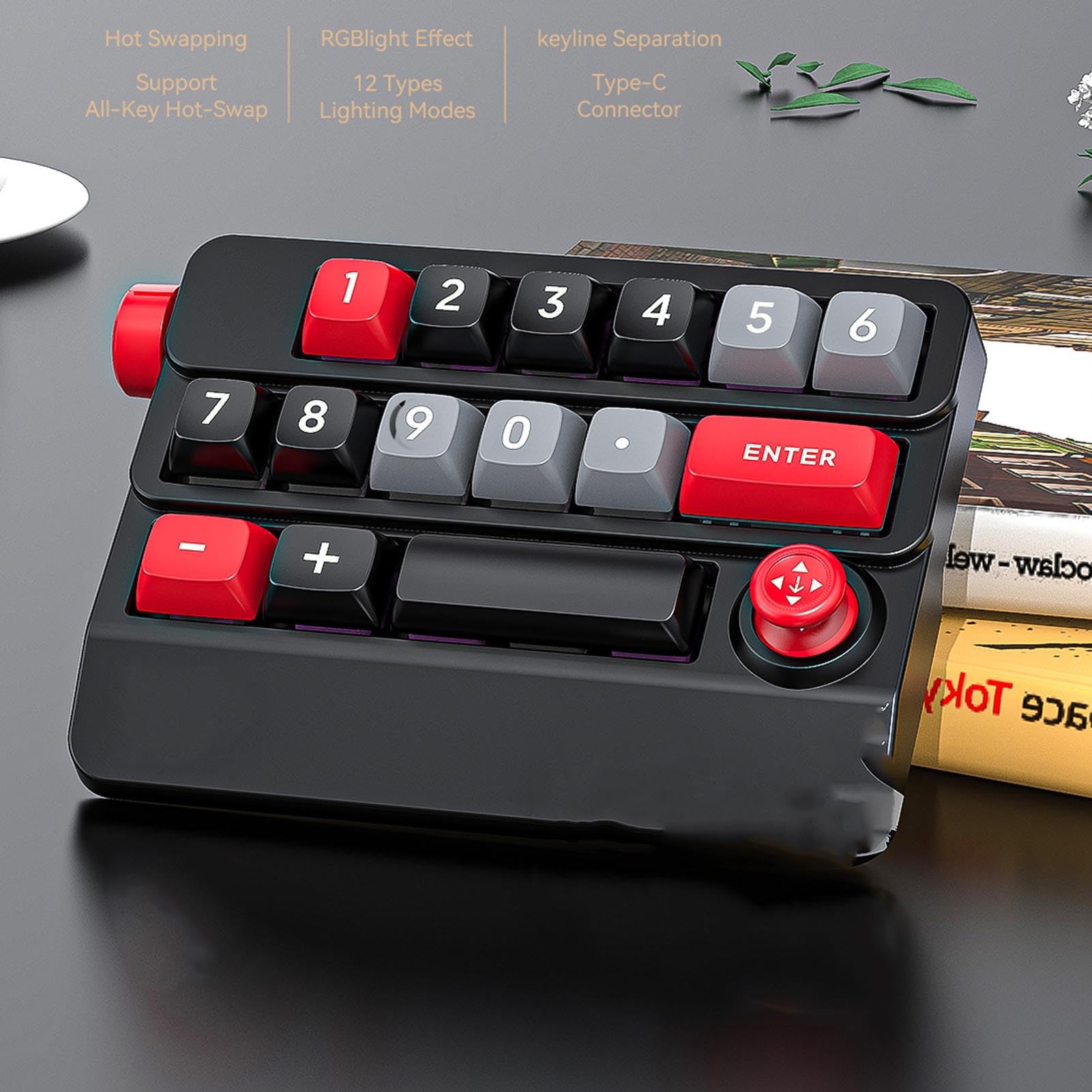 Tosuny Pavé Numérique Mécanique, 17 Touches Swappable à Chaud Filaire USB Clavier Numérique avec Joystick de Contrôle et 12 Modes D'éclairage, pour PC Ordinateur Portable Gaming (Yellow)