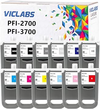 PFI-3700 PFI-2700 Ink Cartridges Replacement for Canon PFI-3700 PFI-2700 Ink Cartridge for use in Canon ImagePROGRAF PRO-2600 PRO-4600 PRO-6600 Series Large Format Printers 12-Pack