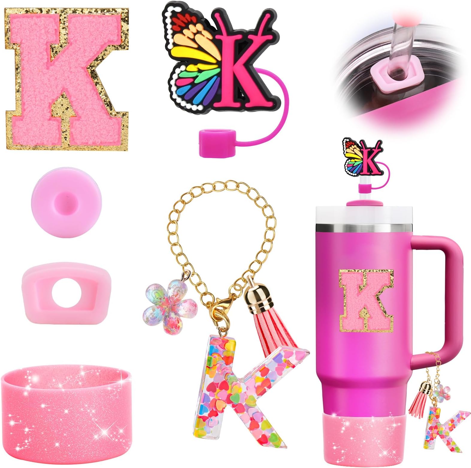 Mity rain 6PCS Cup Accessories for Stanley Cup 30oz 40oz - Tumbler Initials Cute Decoration for Stanley Letter K