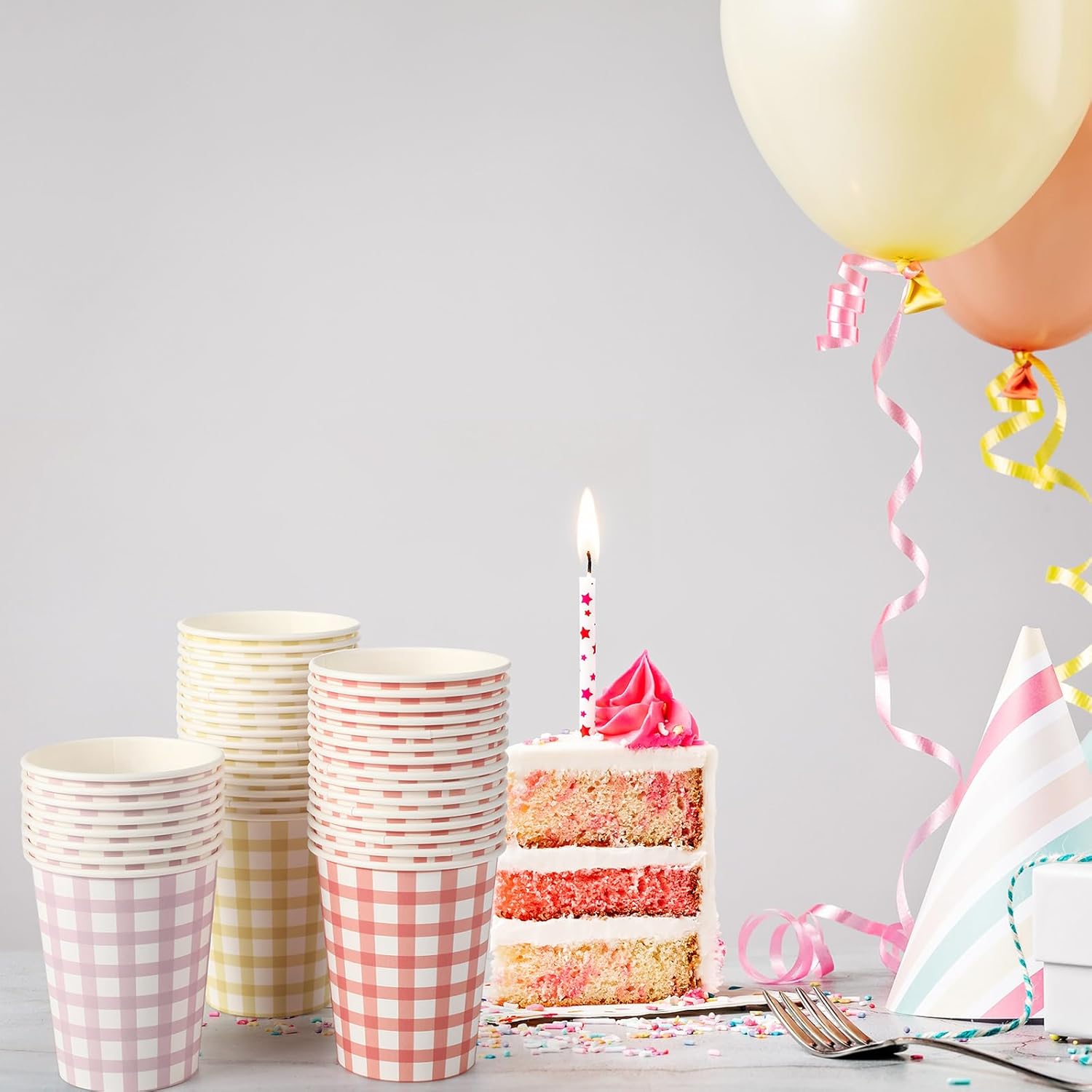 Tioncy 100 Pieces 9 oz Gingham Disposable Paper Cups Drinking Paper Cups Coffee Checkered Birthday Cup Gingham Hot Cold Beverage Drinking Cup for Holiday Picnic Travel Birthday Party, 4 Colors | Gingham, Checkered Cups, Birthday Party, Travel, Picnic - Image 6