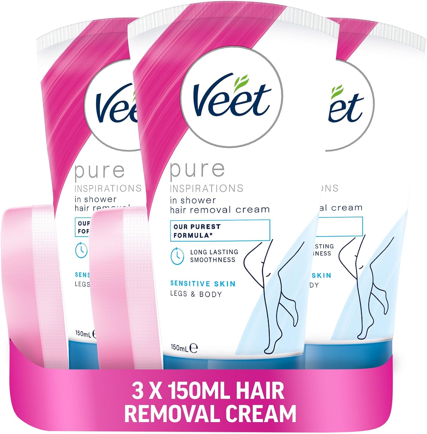 Veet In Shower Hair Removal Cream for Sensitive Skin, 150 ml (Pack of 3