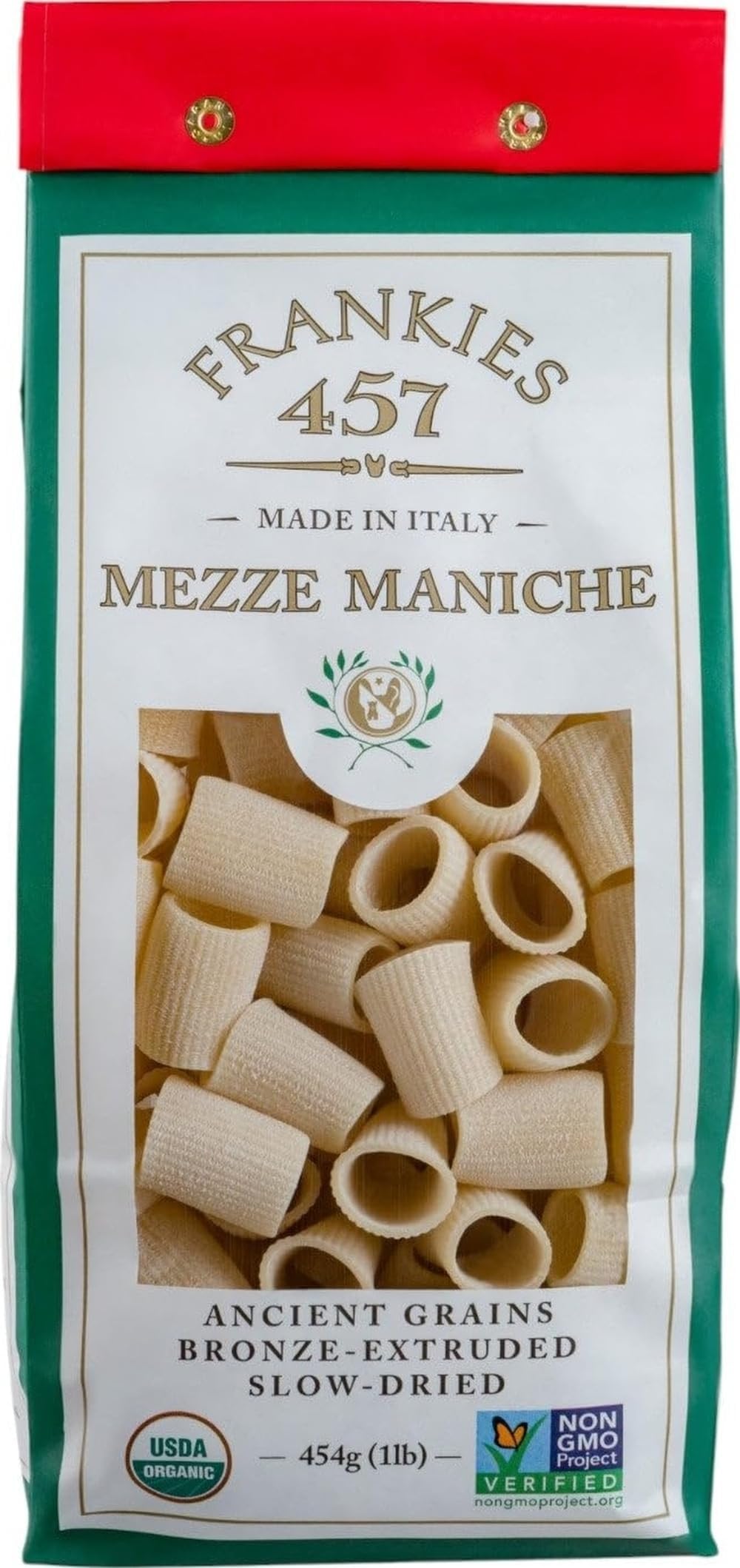 Frankies 457 Mezze Maniche Pasta, 16 Ounce | Artisanal, Authentic Premium Italian Handcrafted, Organic Durum Wheat Semolina, Bronze Die Cut, Slow Dried