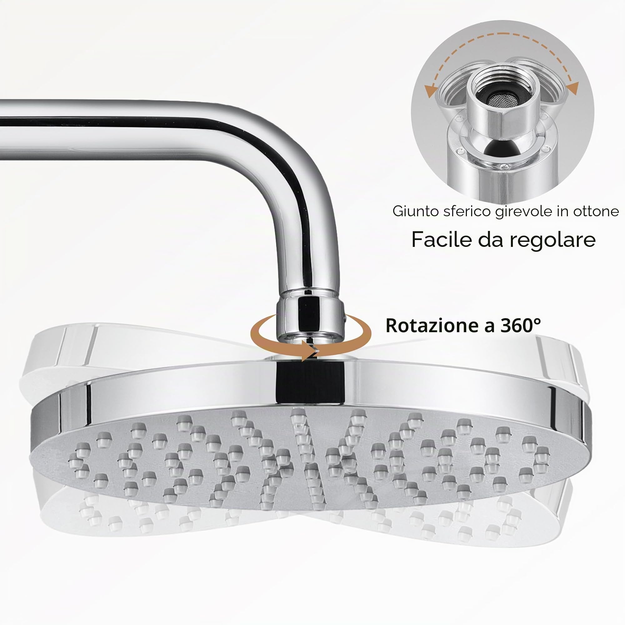 KES Doccia Soffione Grande Soffione Doccia Docce fisse Il giro Diametro 20CM (8 Pollici) Doccia a Pioggia Soffione Doccia Regolabile Cromata Lucida, J201S8-CH
