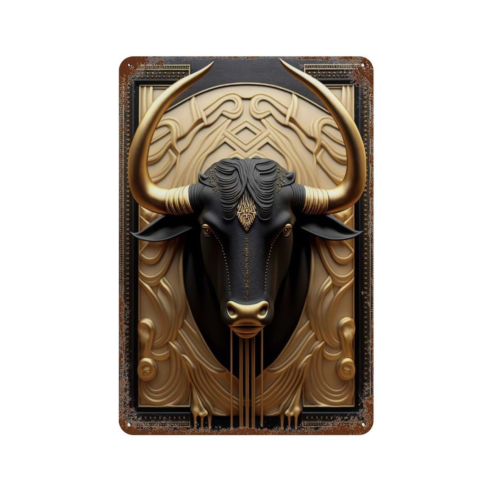 Cow Gold Relief Deco 11.8"x7.9" Rust Effect Tin Sign, Vintage Wall Decor for Farmhouse, Kitchen And Entryway Decor