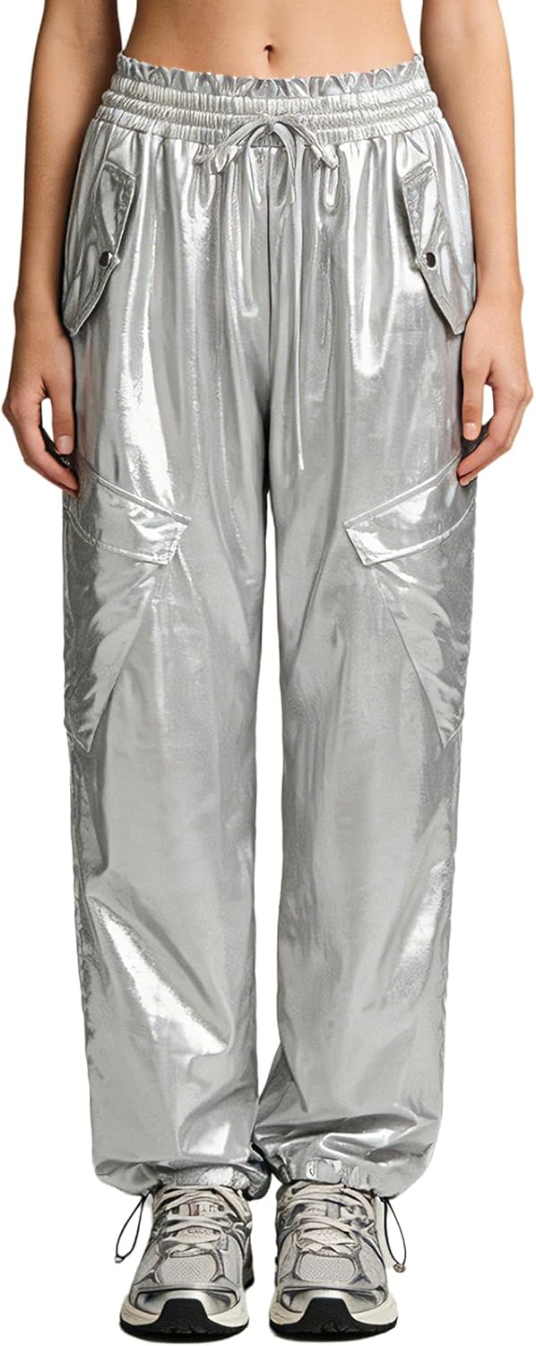 JEYPINMI Women Multi-Pocket Baggy Hip Hop Dance Pants Rave Joggers Streetwear Y2k Wide Leg Trousers for Night Out